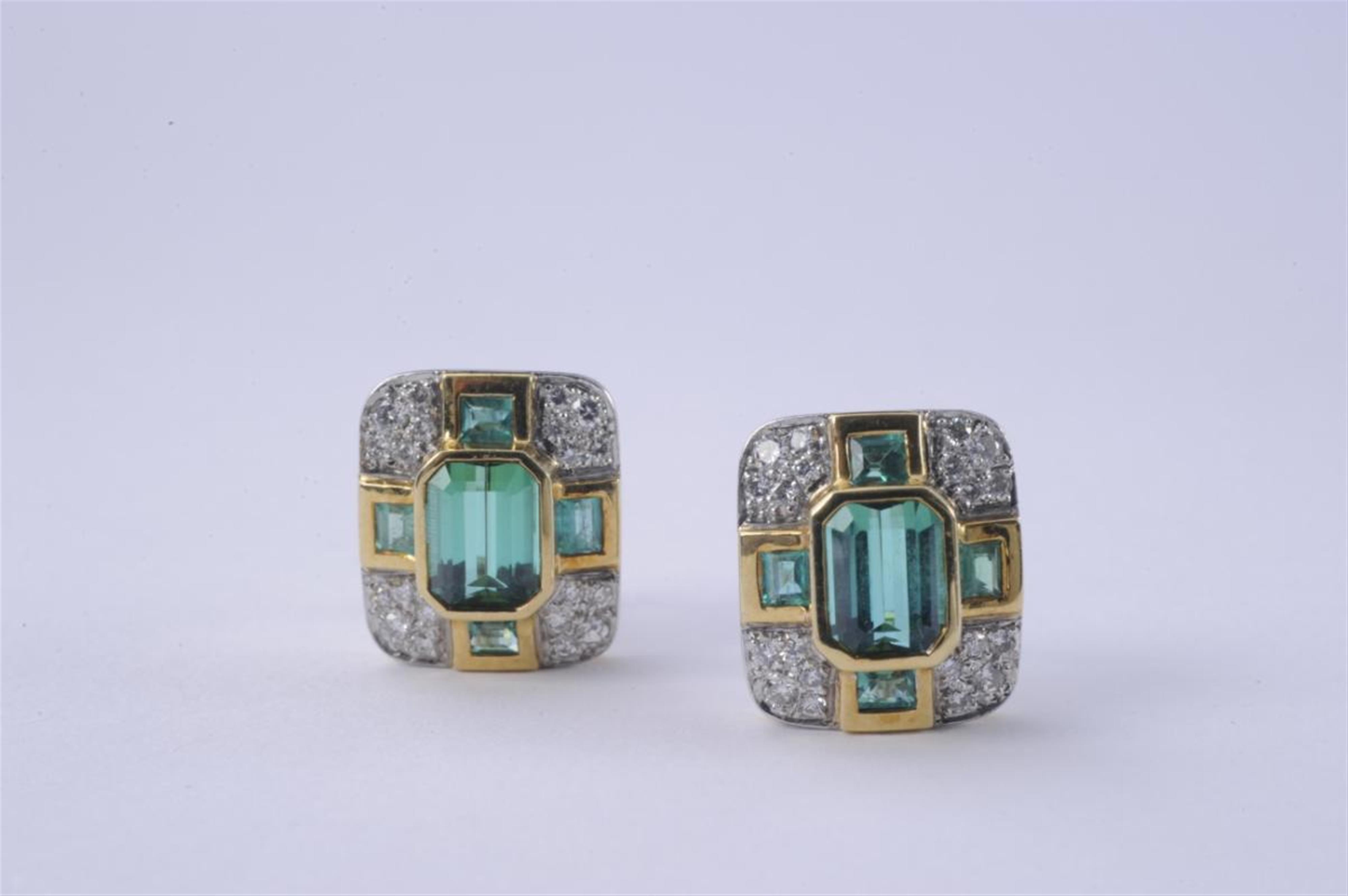 A pair of 18k gold tourmaline clip earrings. - image-1