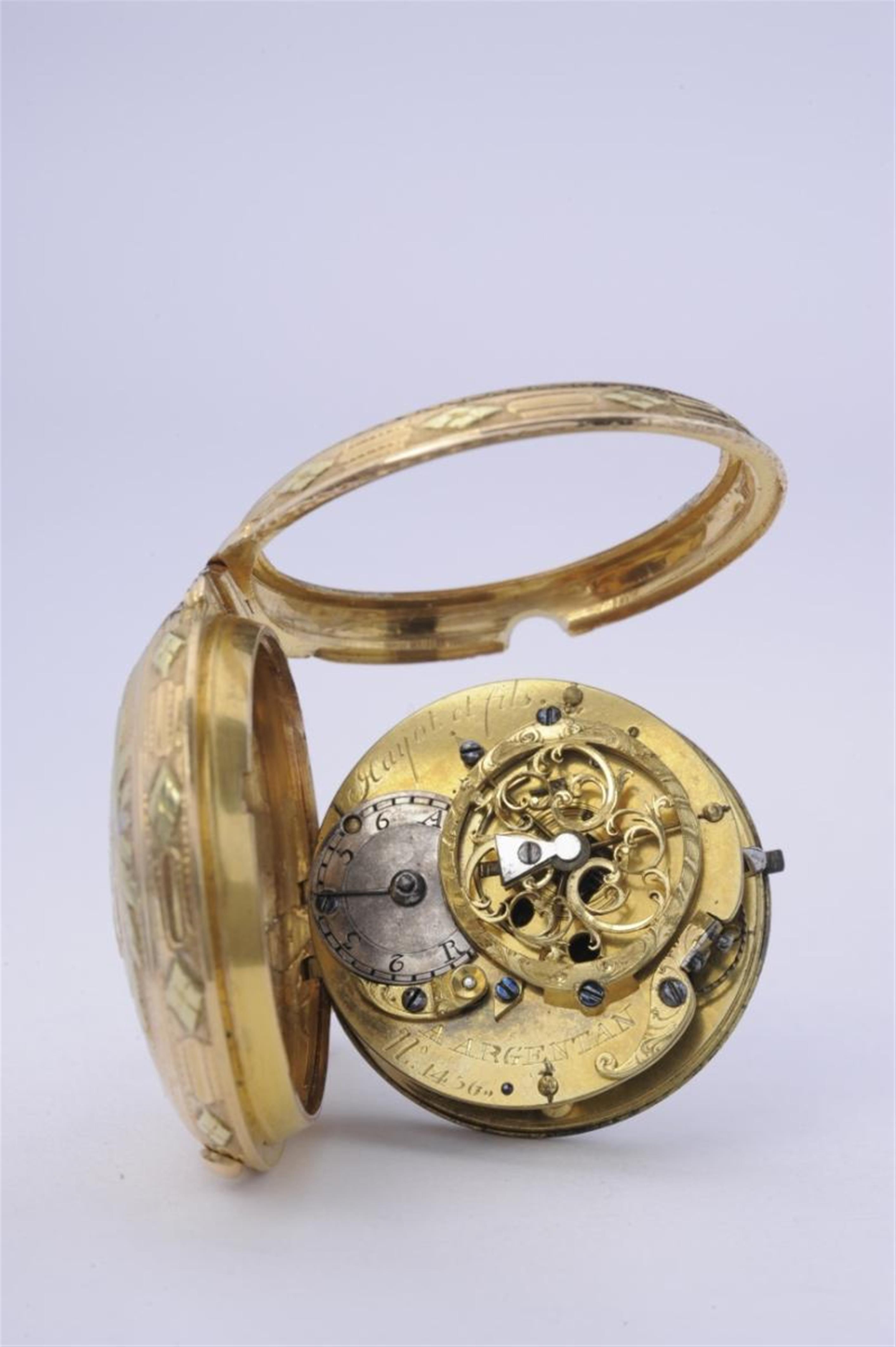 An 18k tri-coloured gold Louis XVI openface pocket watch. - image-4
