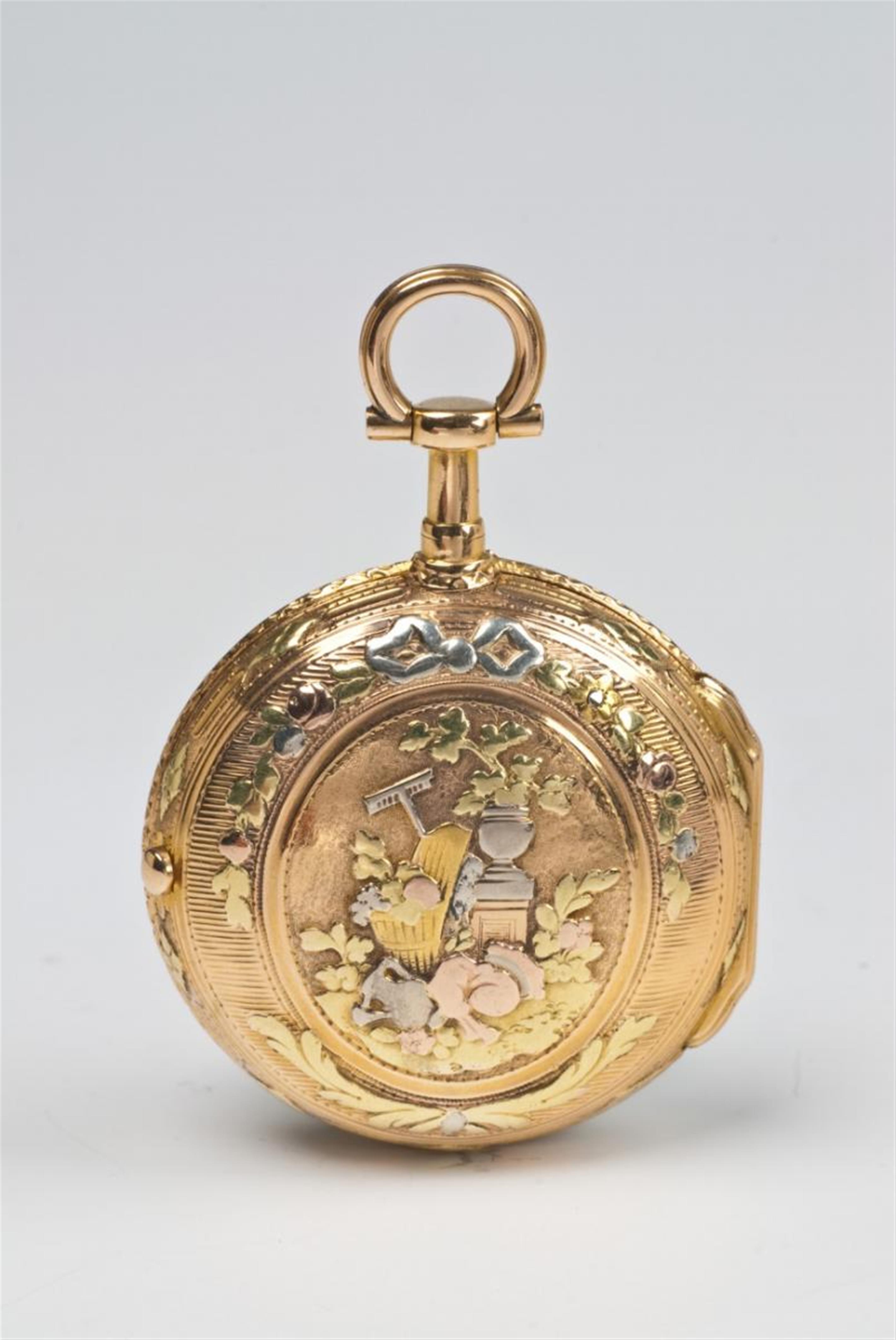 An 18k tri-coloured gold Louis XVI openface pocket watch. - image-1