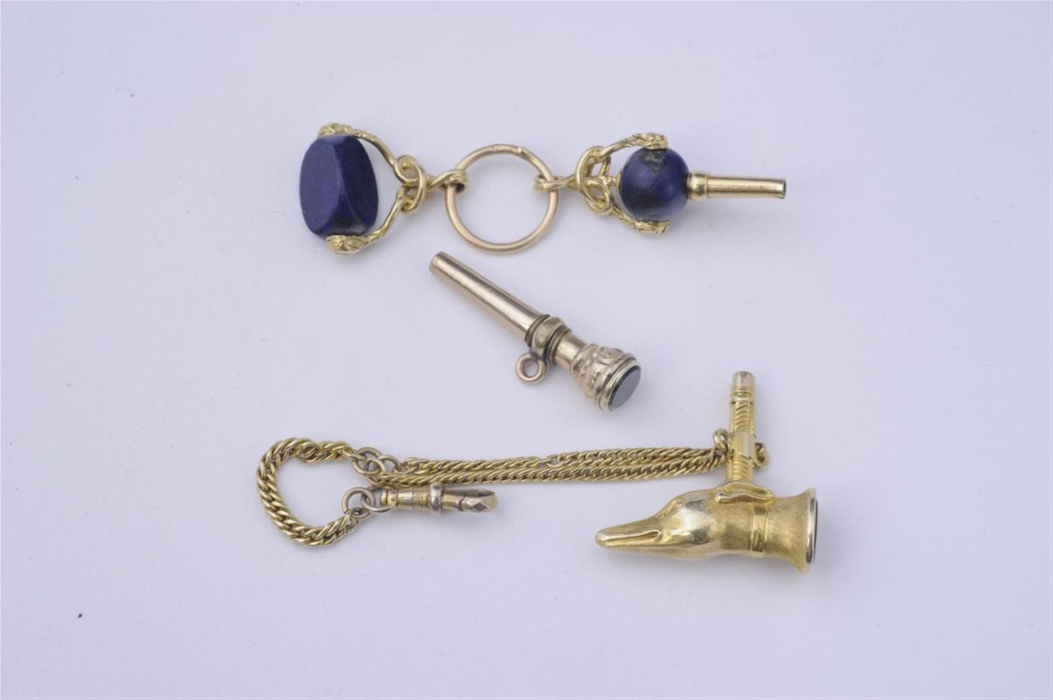 Three 19th century gold and gem-set pocketwatch keys. - image-2