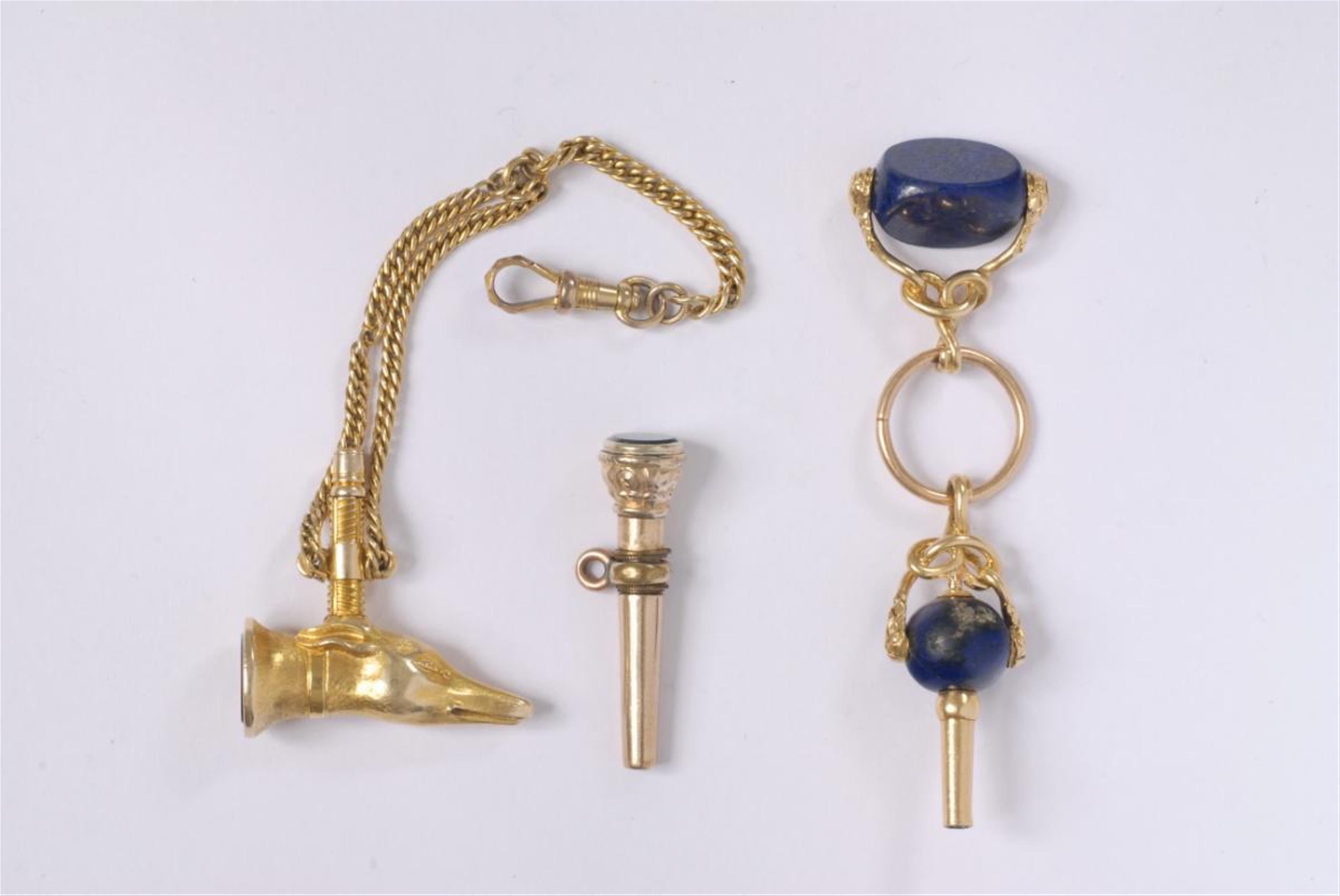 Three 19th century gold and gem-set pocketwatch keys. - image-1