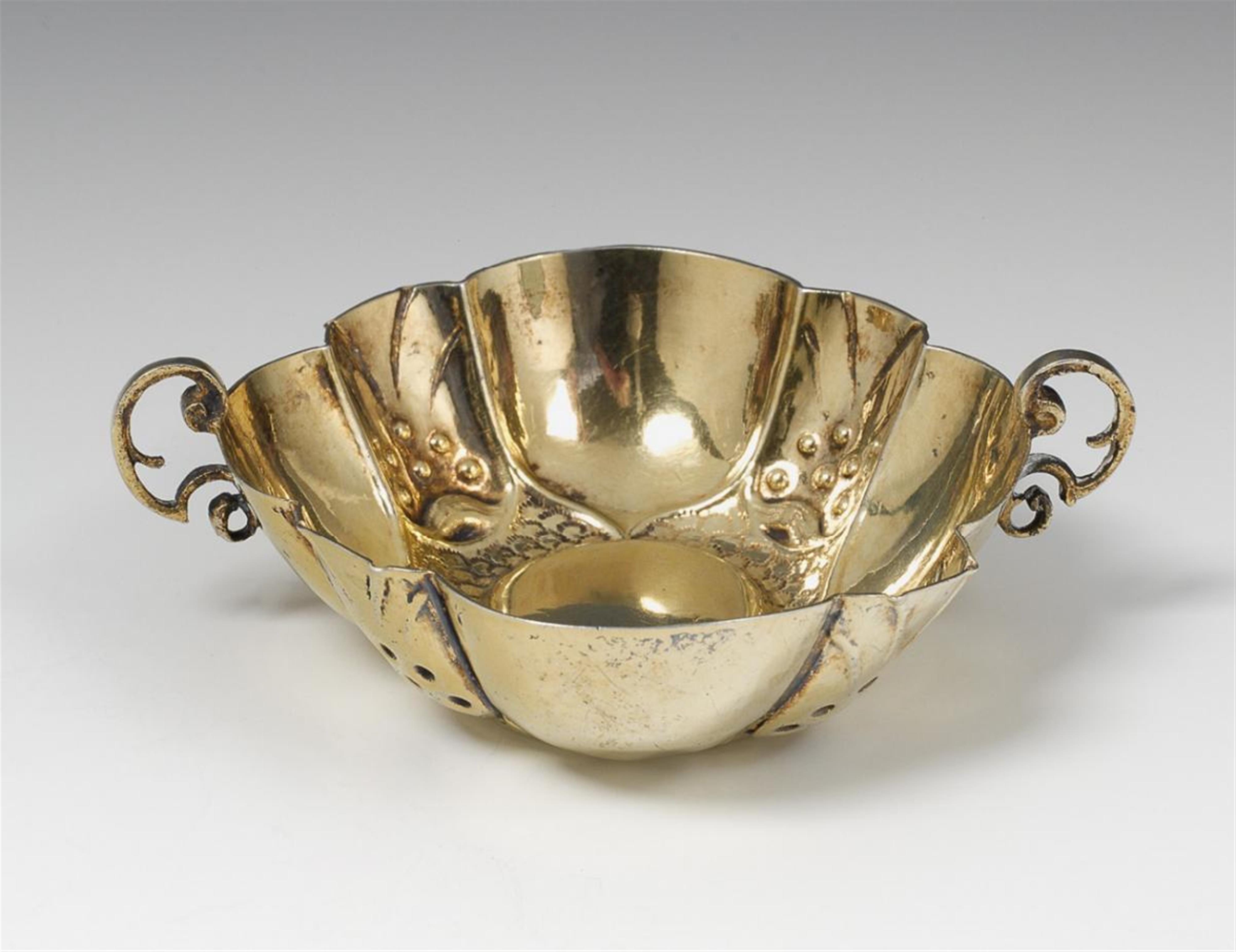 An Augsburg silver gilt brandy bowl. With a dedication dated 1650 to the underside. Indistinct maker's mark, 1649 - 50. - image-1