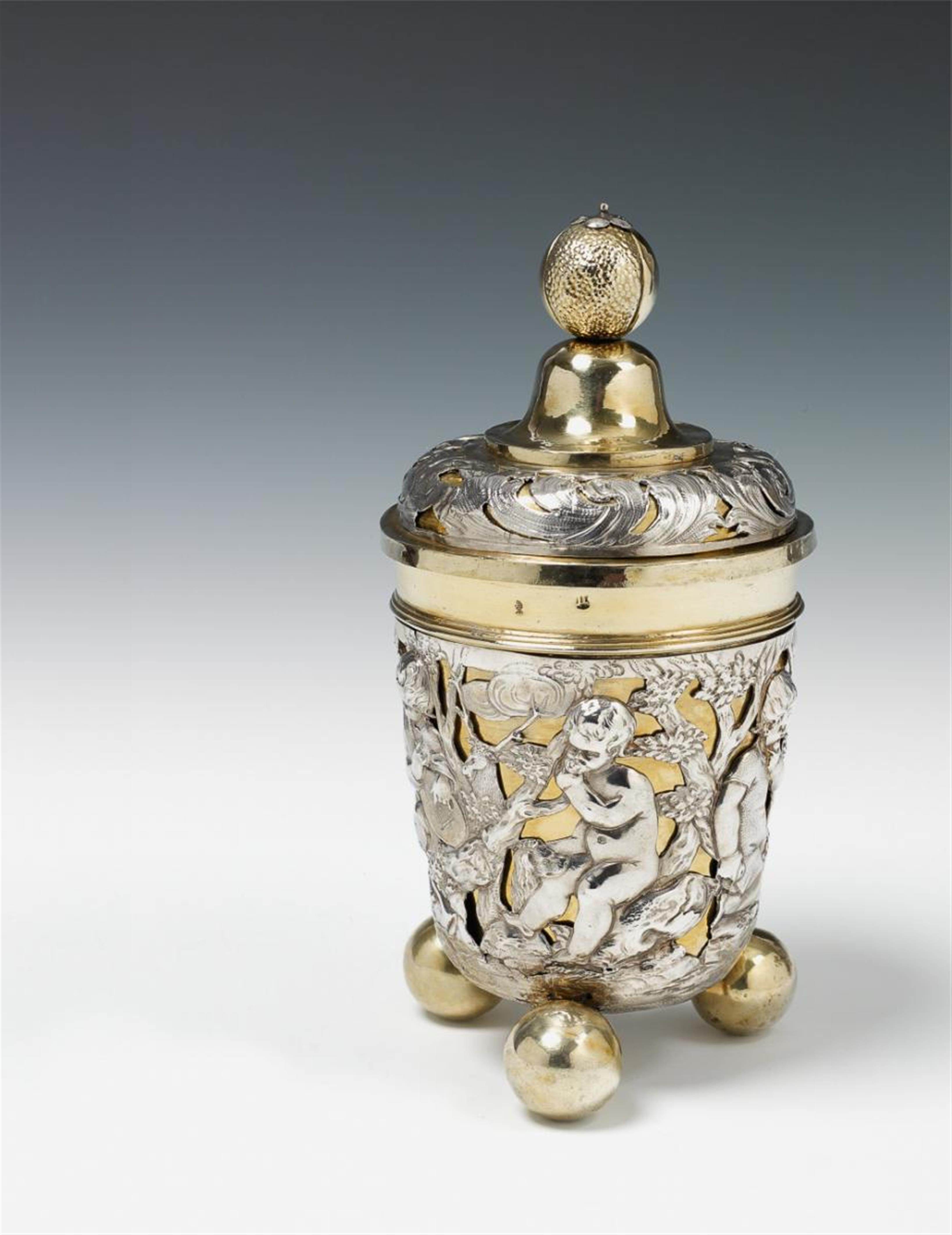 An Augsburg silver partially gilt beaker and cover. Marks of Jonas Laminit, 1651 - 54. - image-1