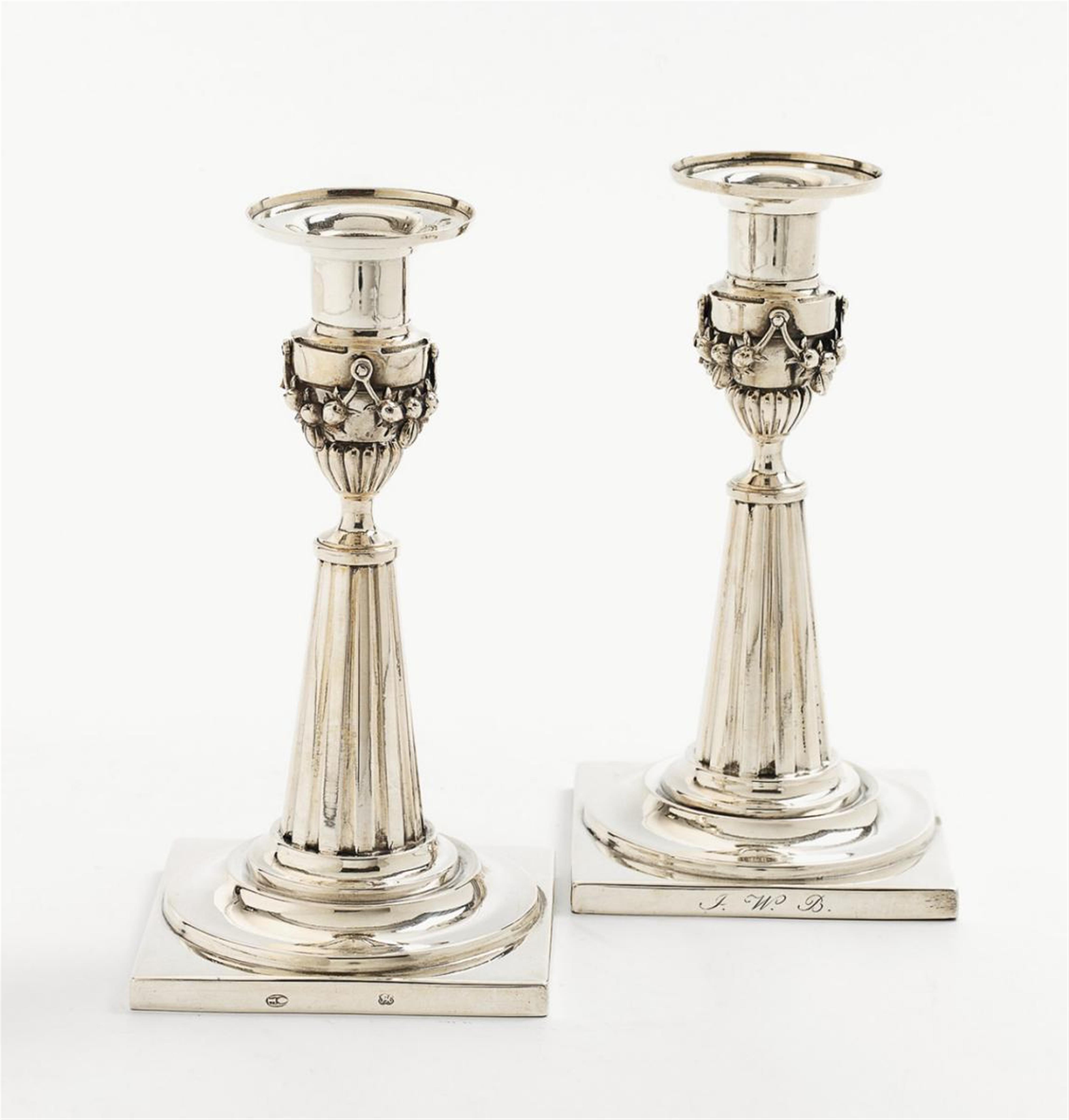 A pair of Augsburg silver candlesticks, monogrammed "IWB". Marks of Jeremias Balthasar Heckenauer, 1789 - 91. - image-1