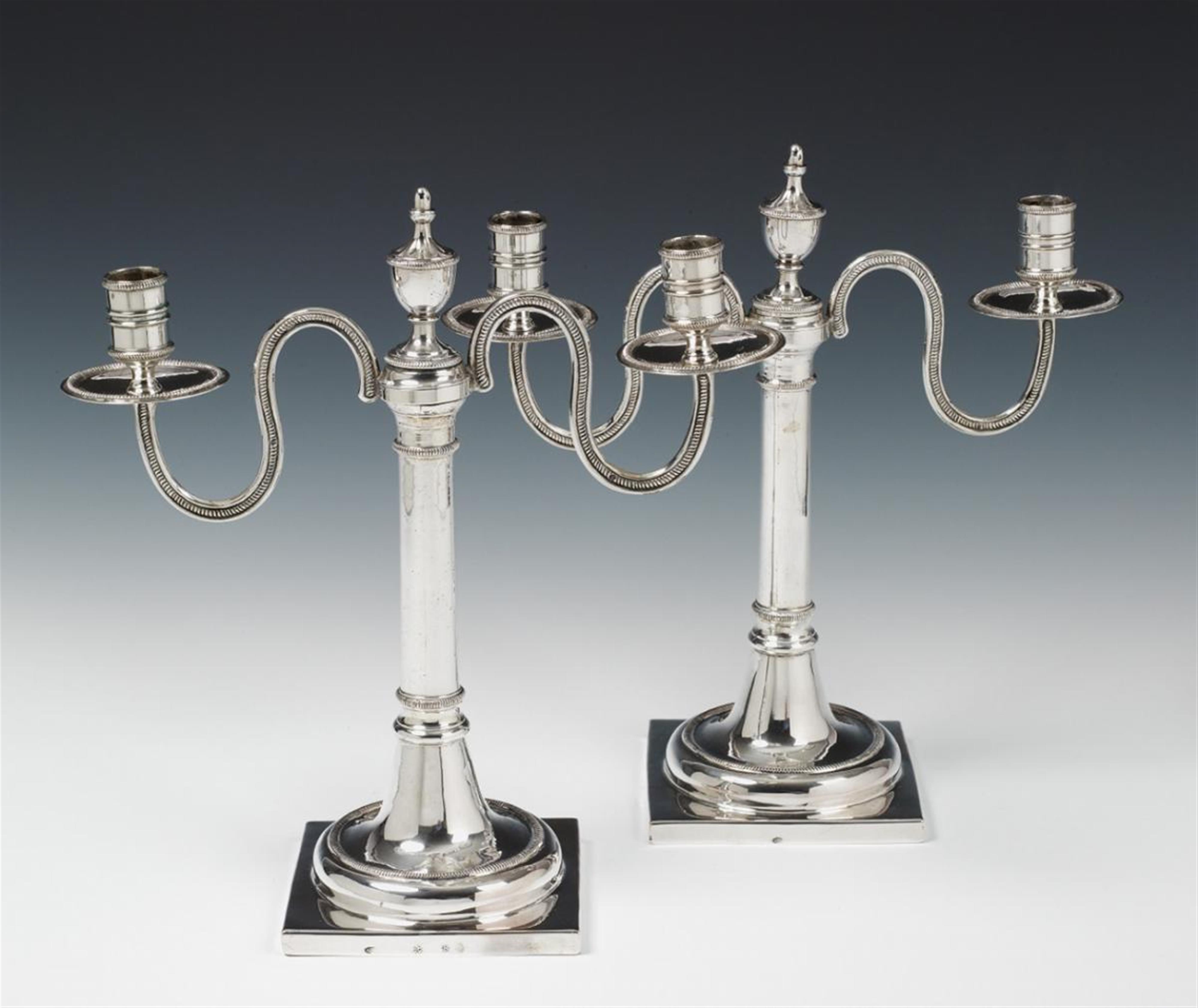 A pair of Breslau silver candelabra. Marks of Carl Gottlieb Gröger, ca. 1790. - image-1
