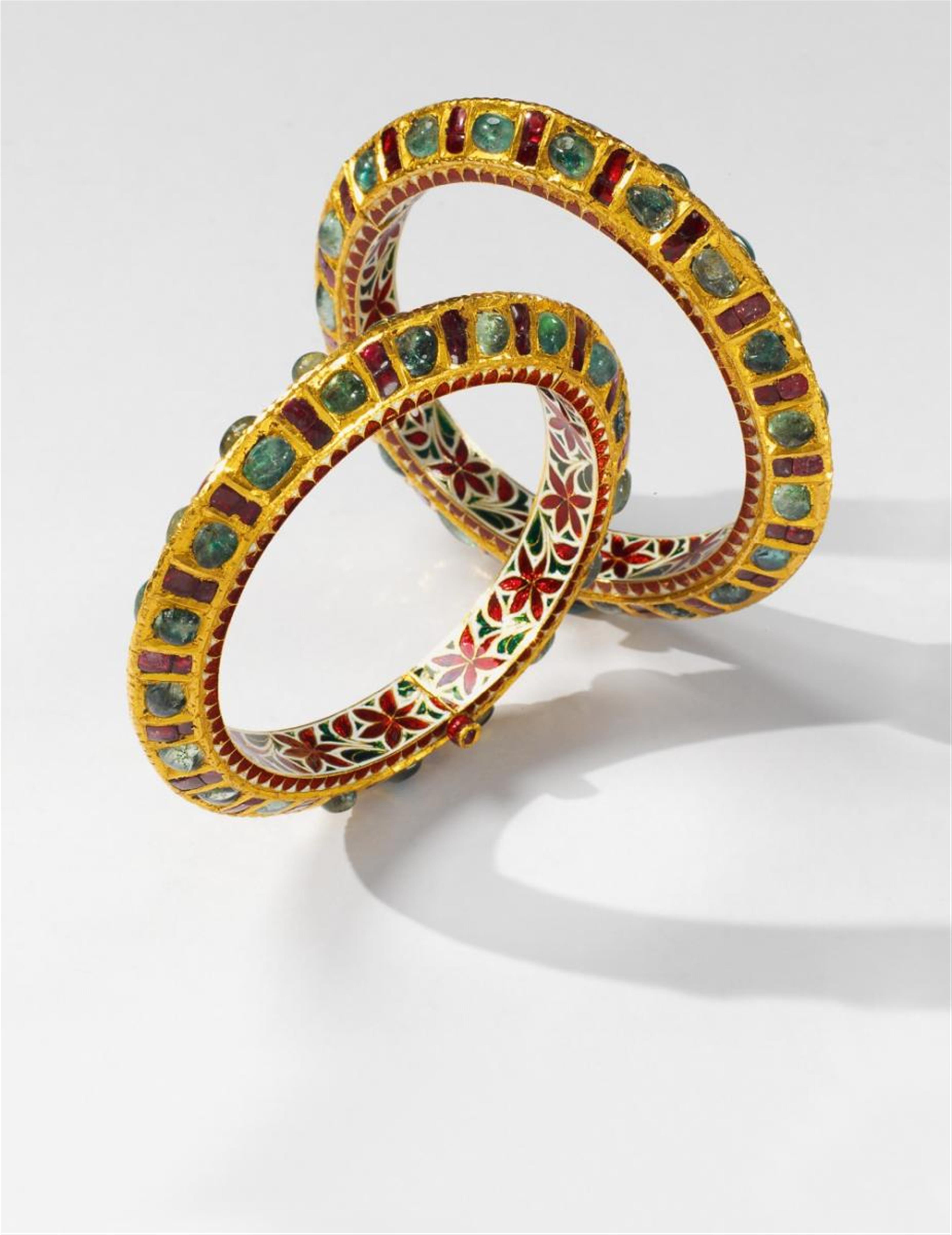 A pair of Indian 22k gold Jaipur enamel bracelets - image-1
