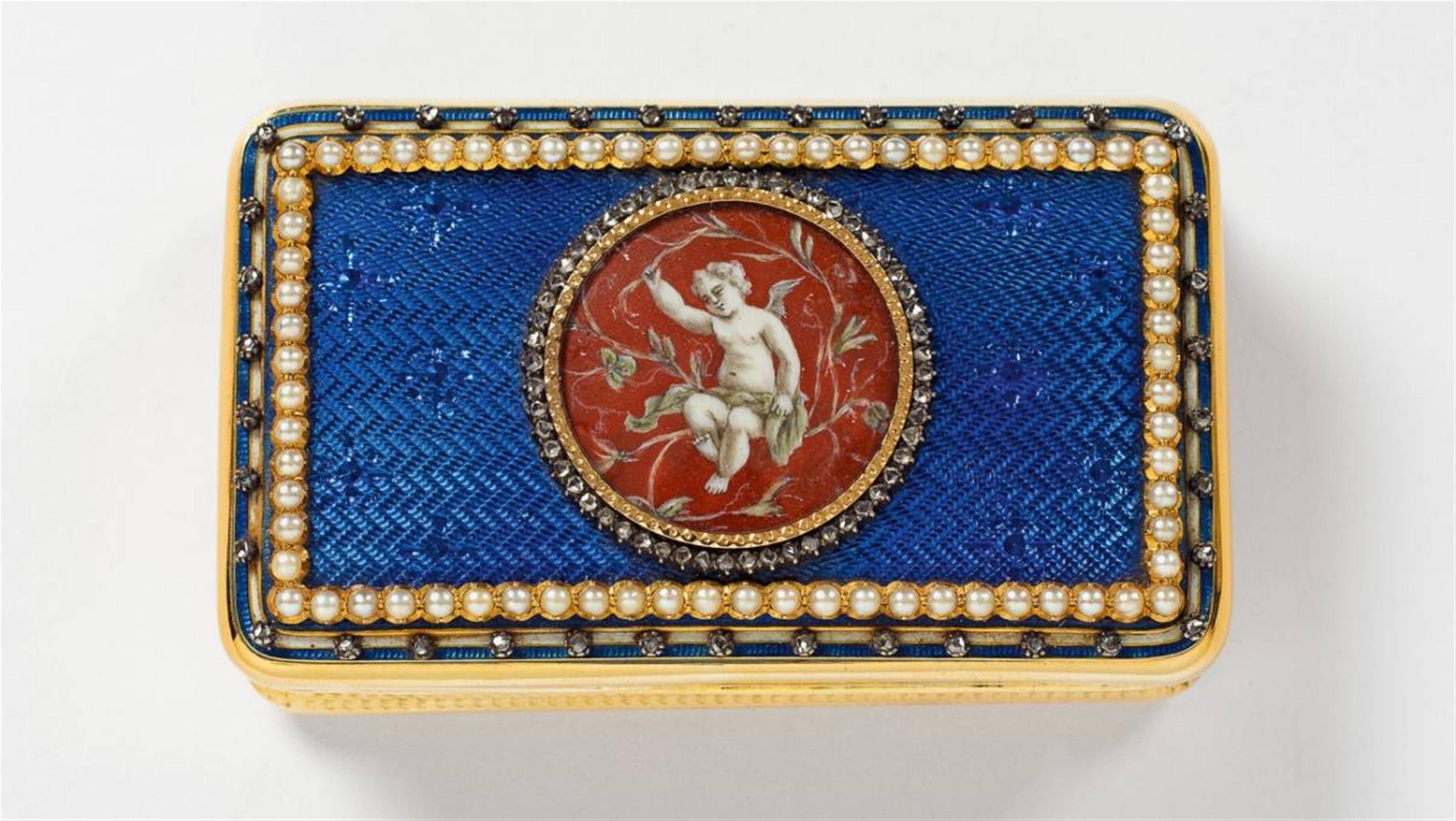 A George III gem-set 18 ct gold and enamel snuff box - image-1