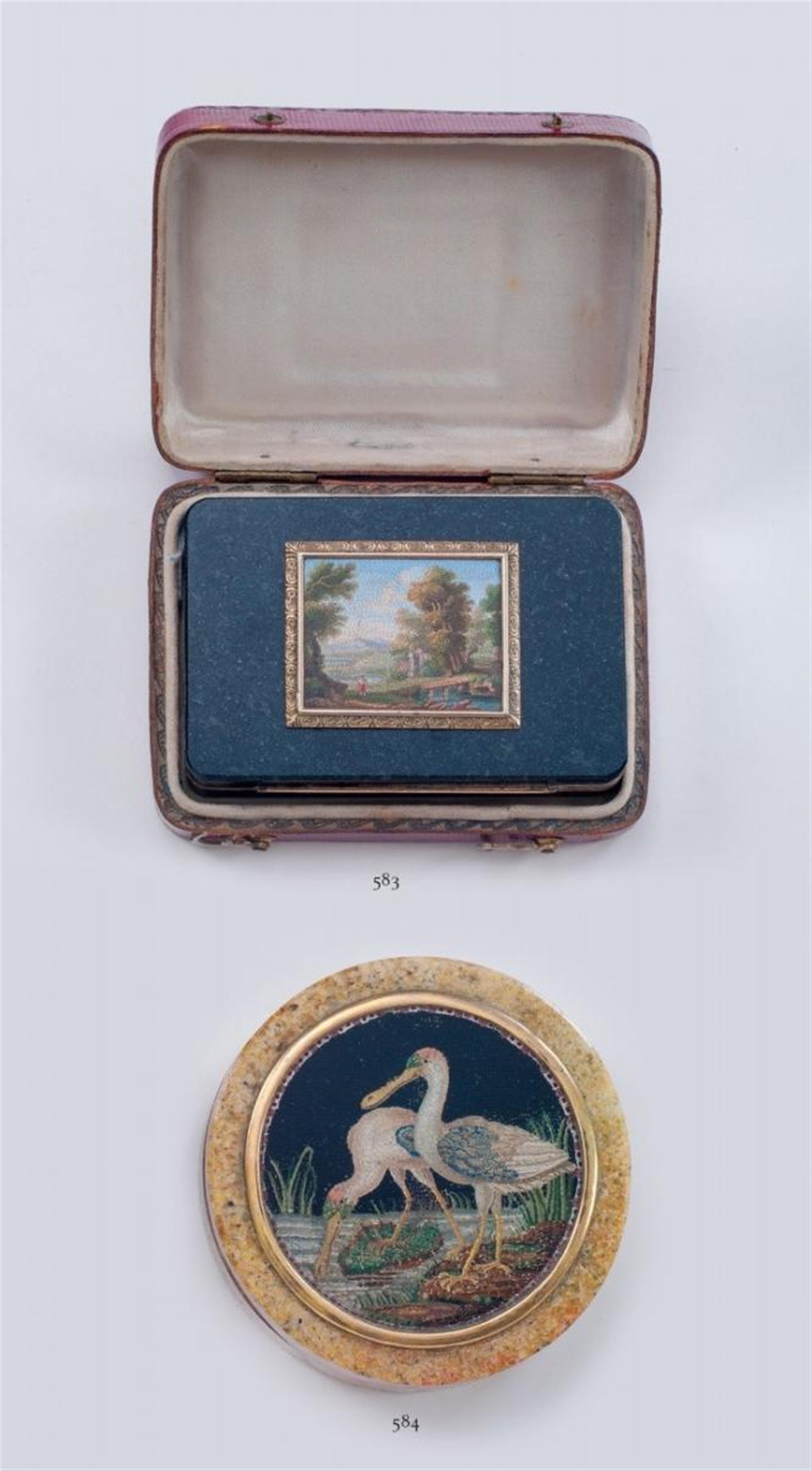 A Roman snuff box with a micromosaic landscape scene with ruins. - image-1