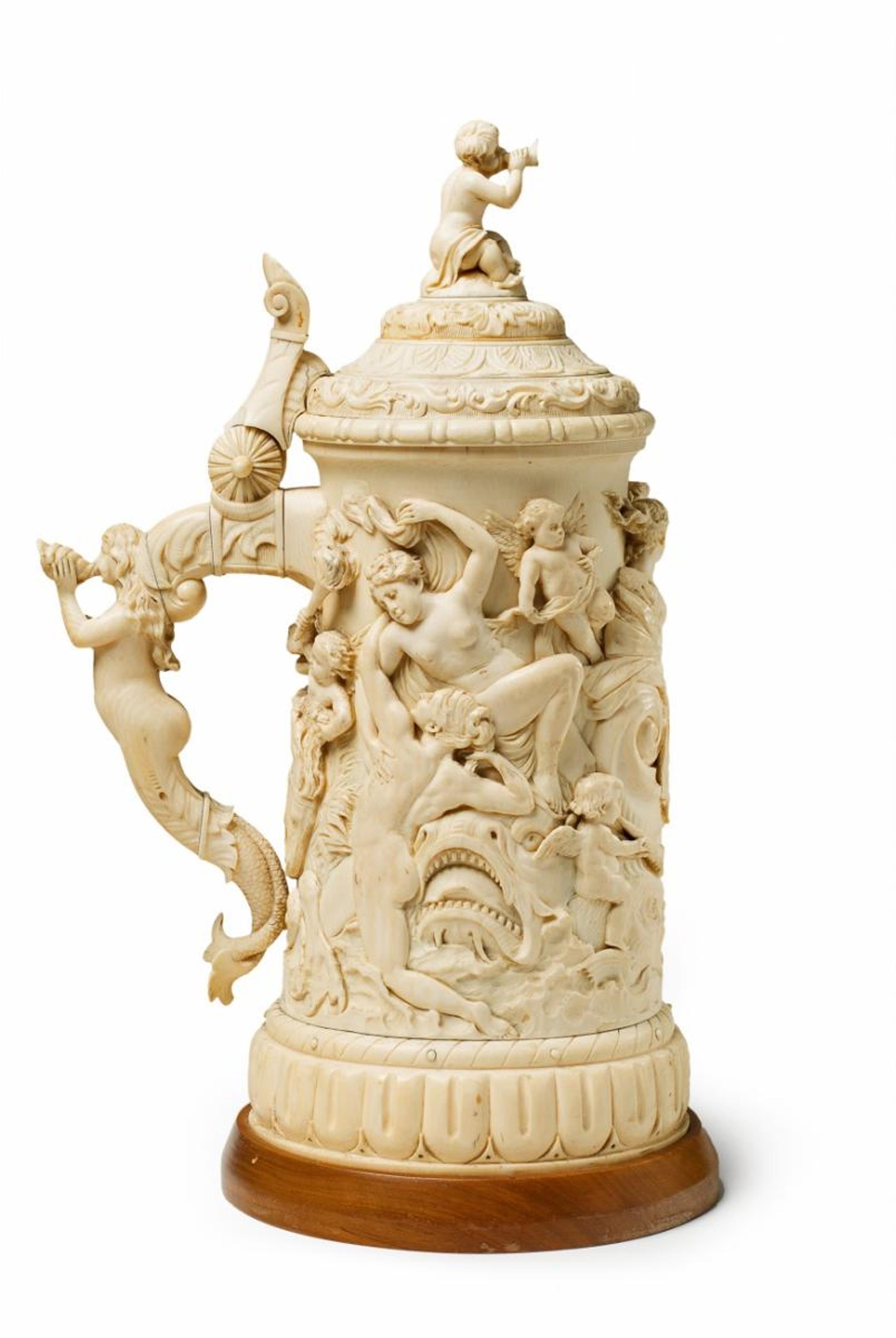 A German historicist vermeil-mounted ivory tankard carved with an allegory of water. - image-2