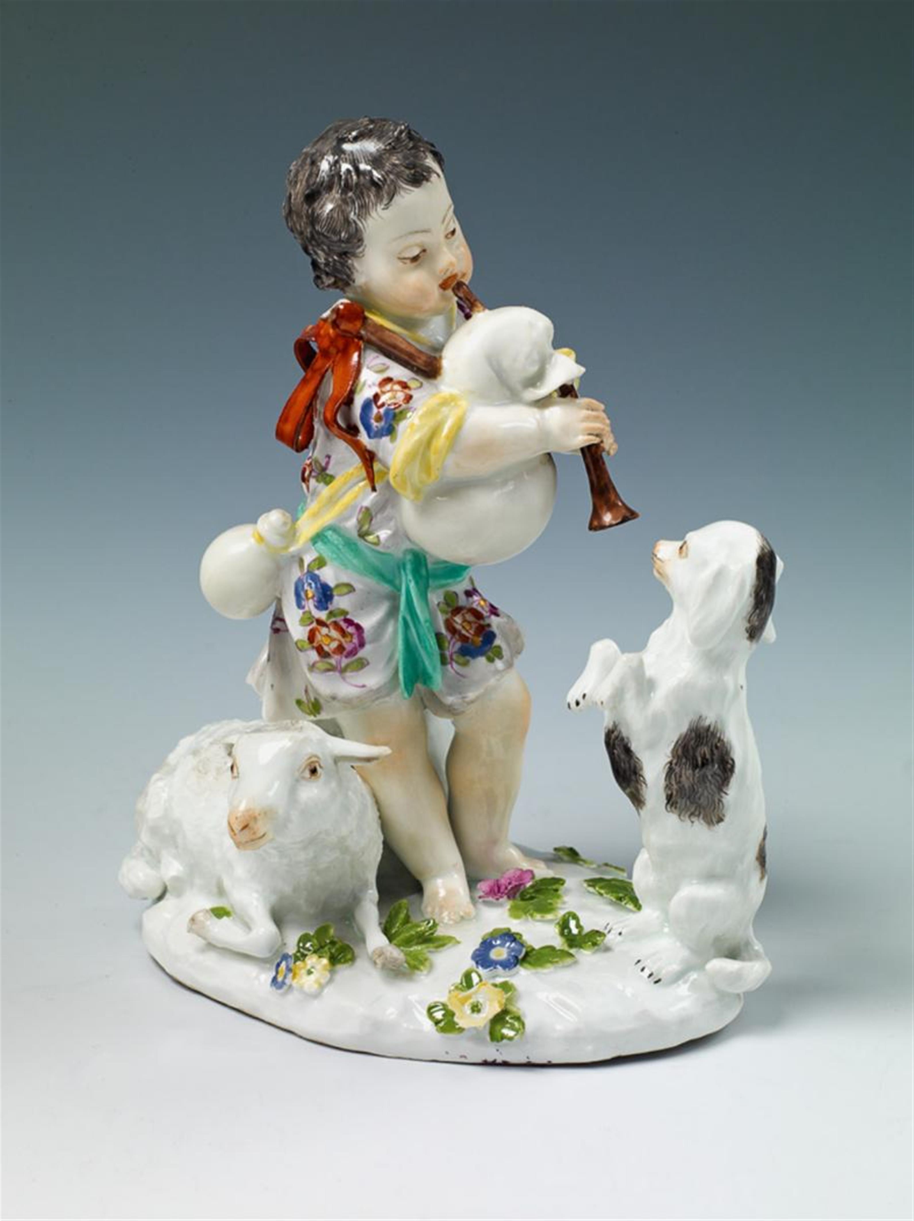 A rare Meissen group with a little shepherd playing the bagpipes. - image-1