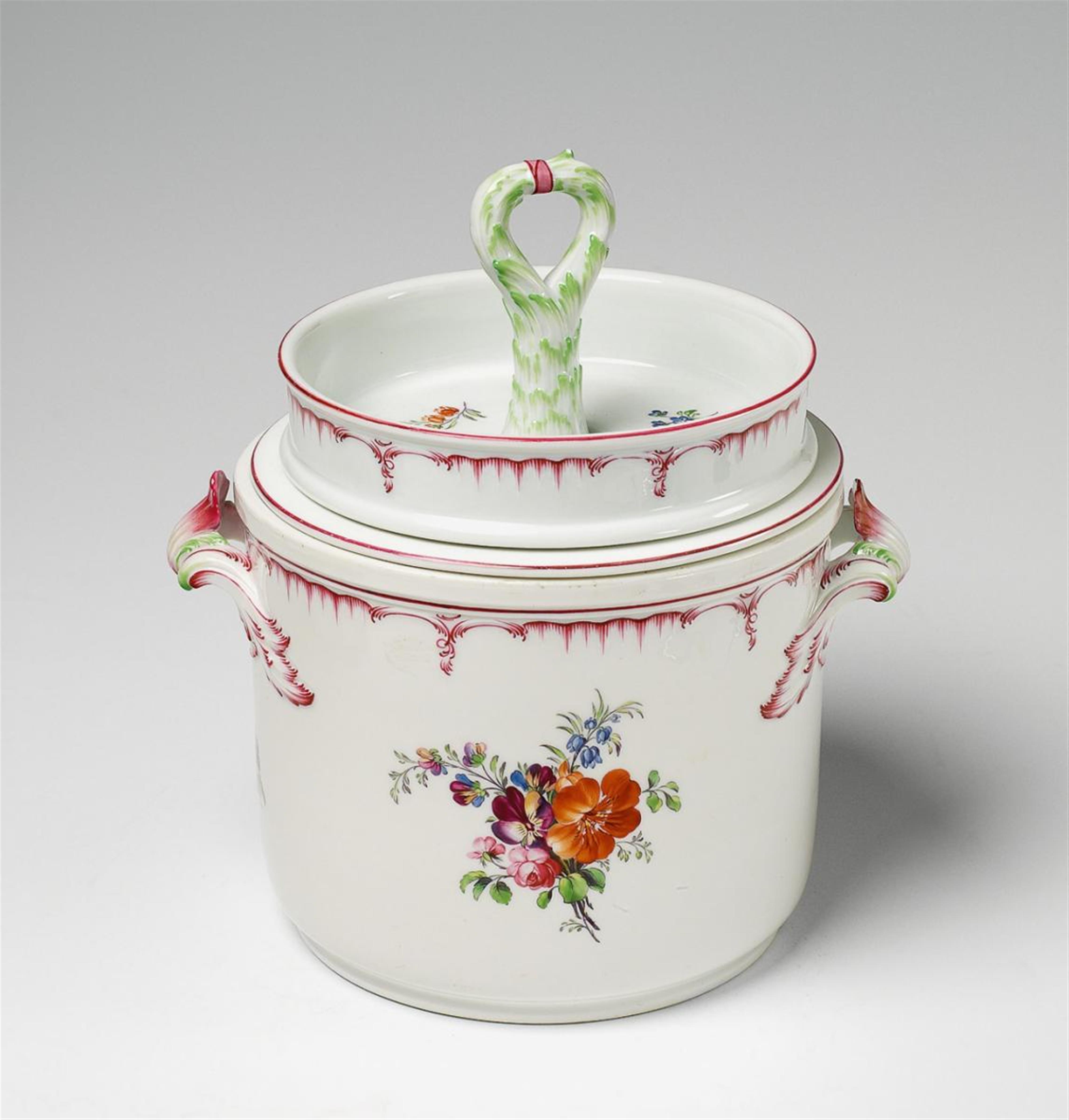 A Berlin KPM Neoclassical ice bucket with bouquets and scattered flowers. - image-1