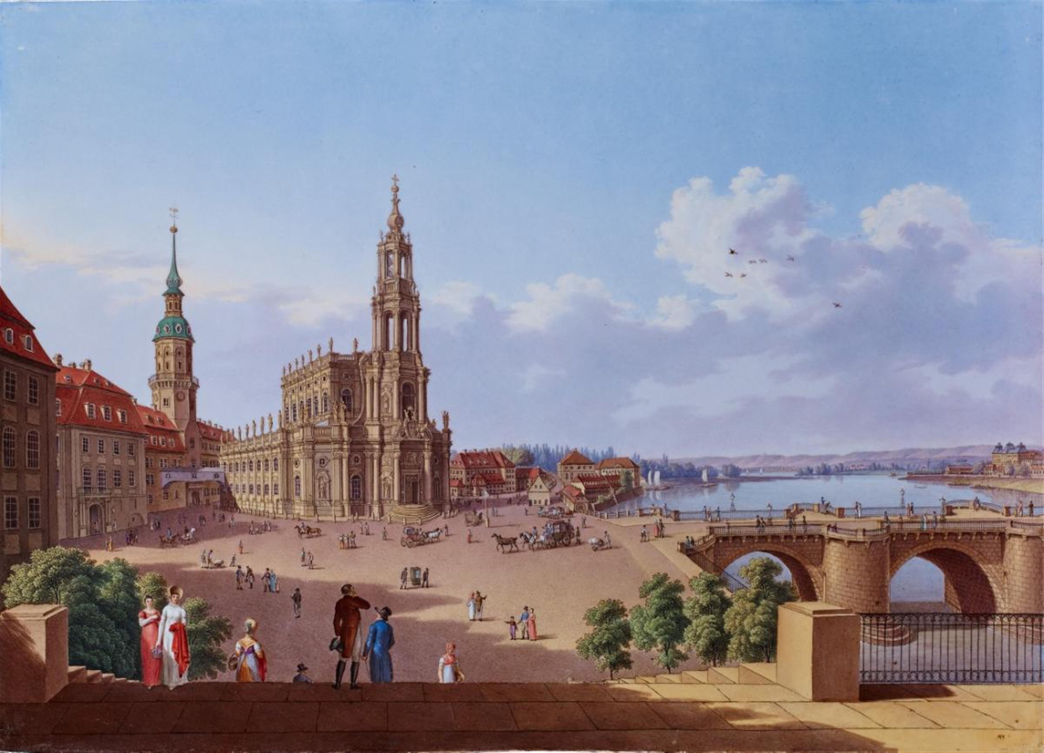 A finely painted Meissen porcelain plaque with a view of the Brühlsche Terrasse in Dresden. - image-1