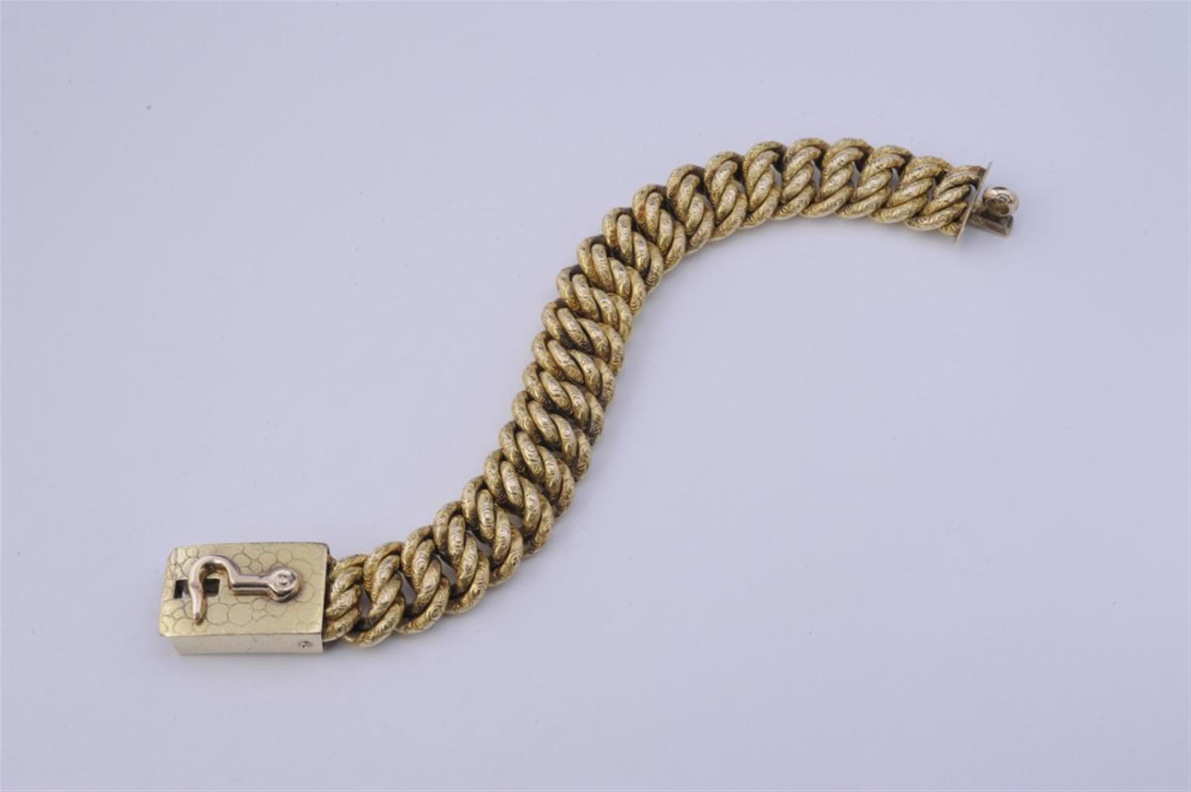 A chased and engraved 14k gold Belle Epoqué bracelet. - image-1