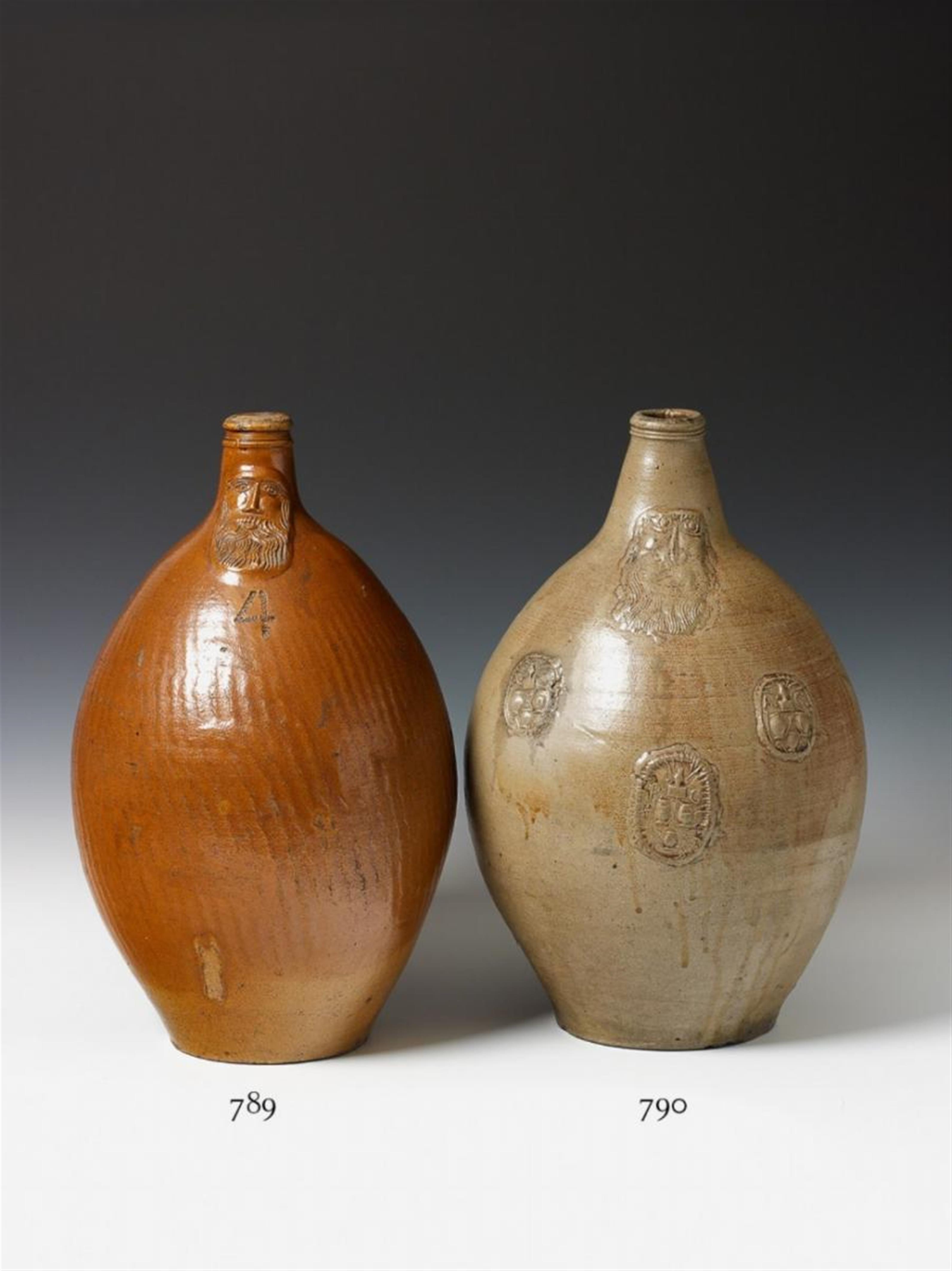 A large brown, salt-glazed Frechen stoneware oil jug. - image-1