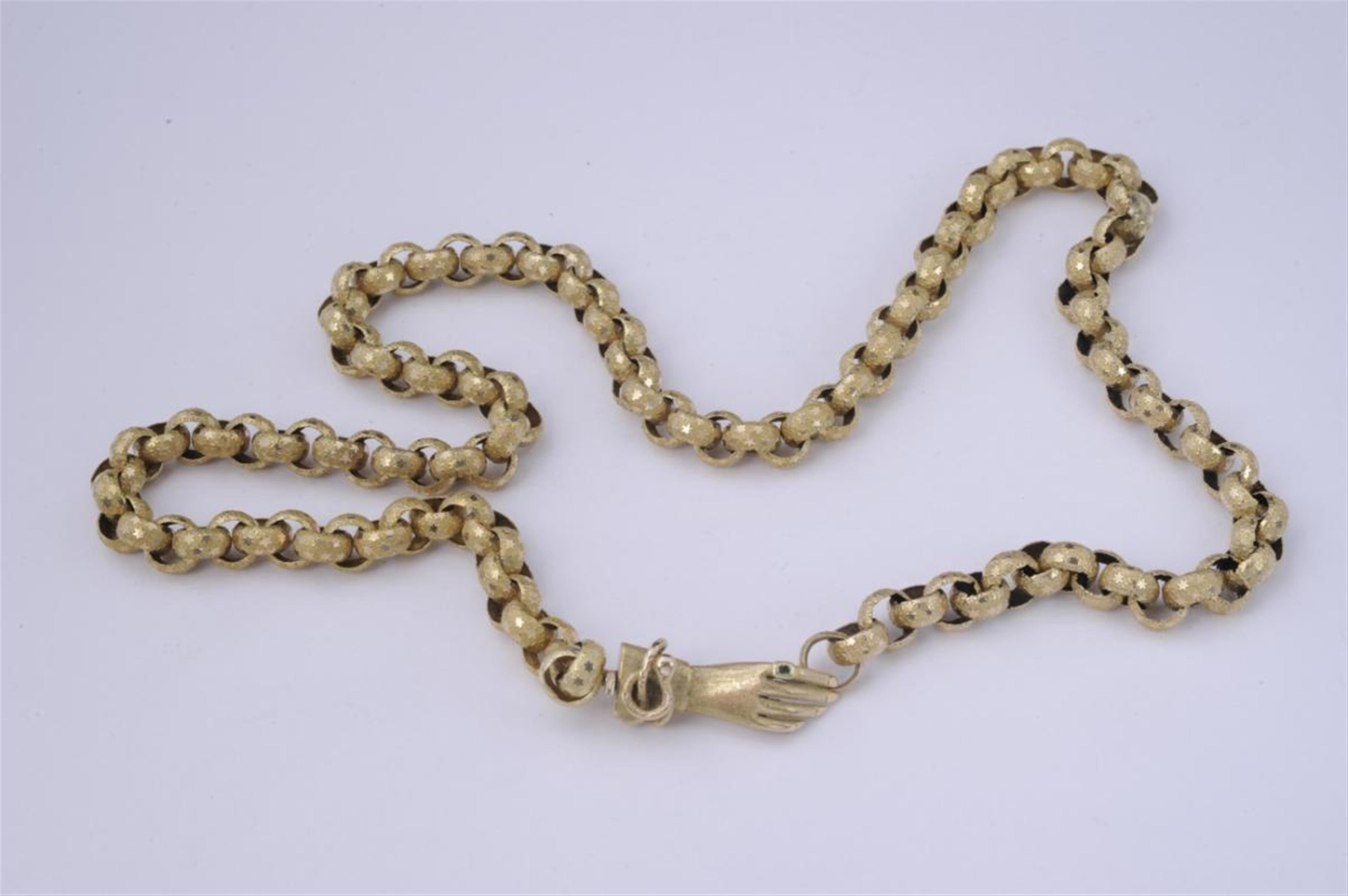 A Victorian 14k gold necklace, the clasp formed as a hand. - image-1