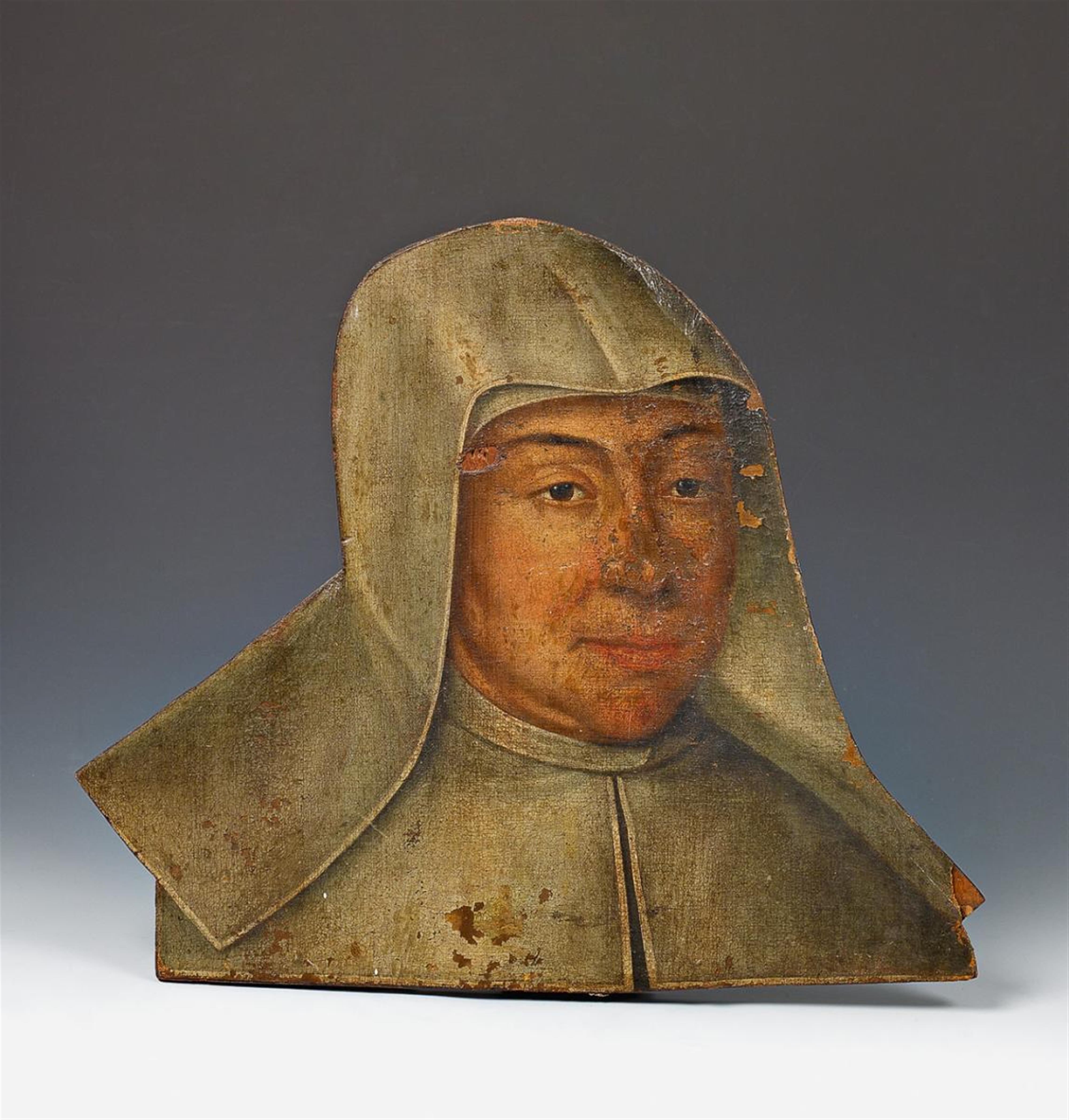 An oil on canvas portrait of a nun, mounted on panel. - image-1