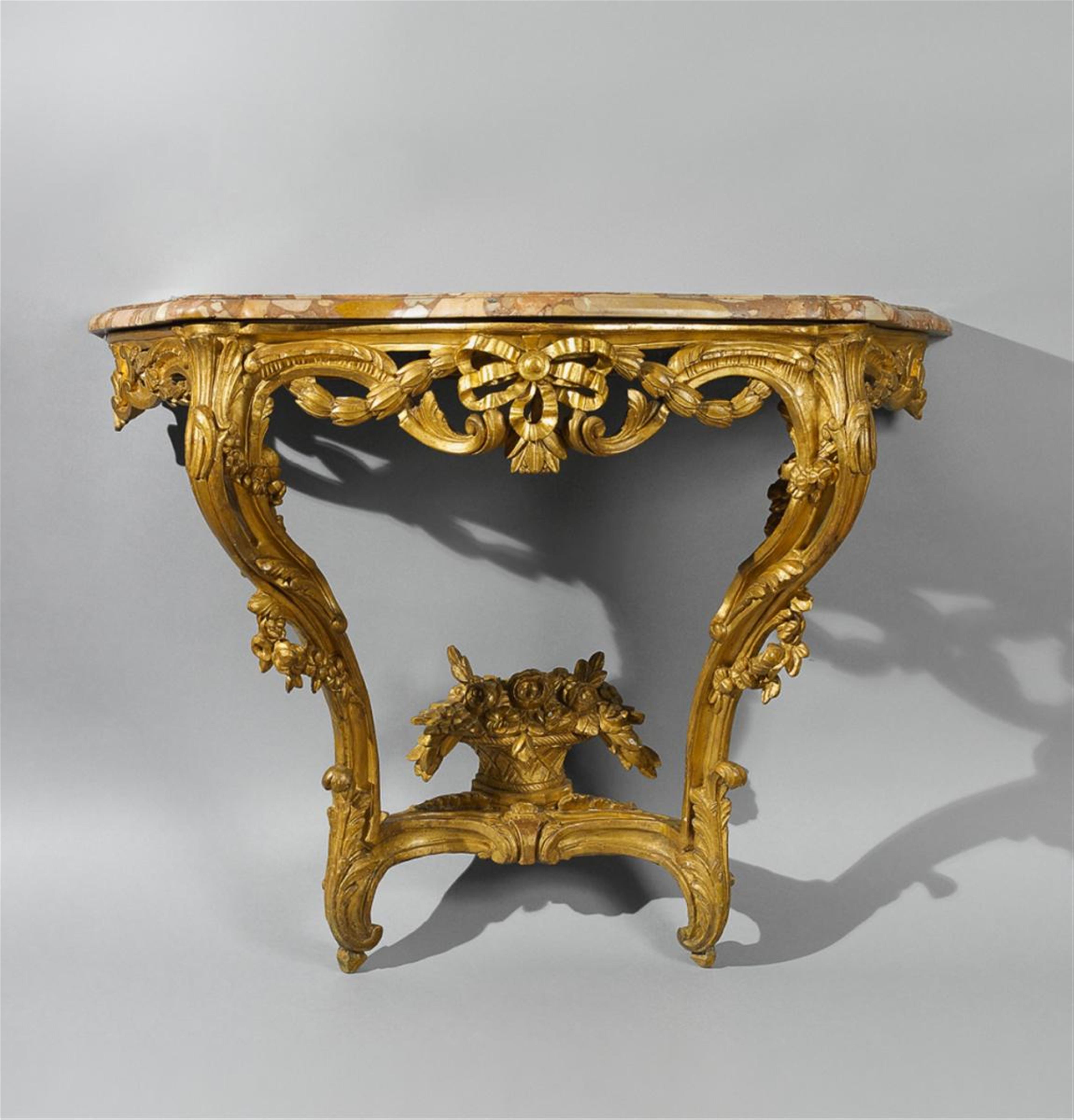 A French carved, painted and gilt wooden époque Louis XV console table. - image-1
