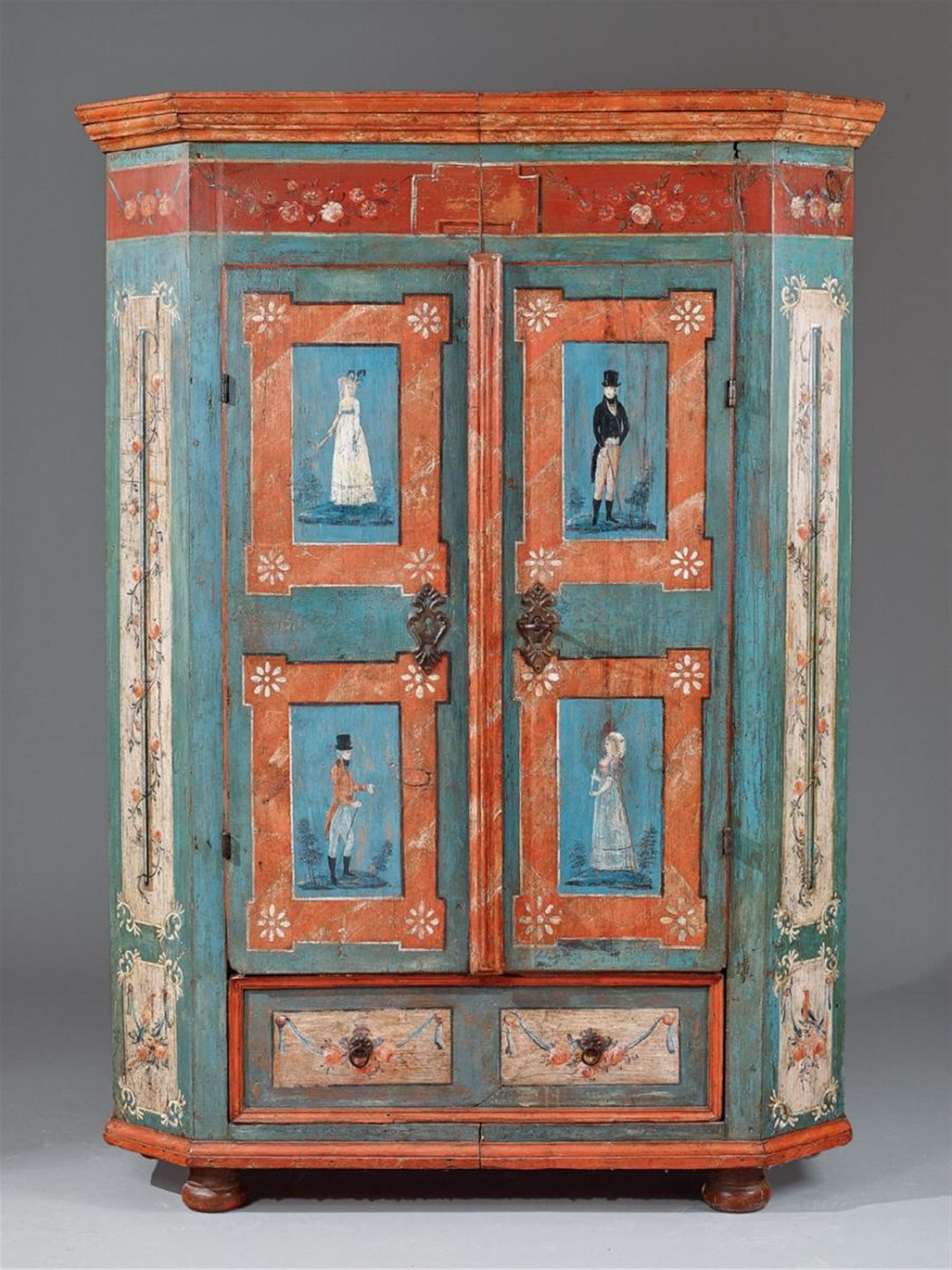 A Biedermeier painted softwood iron-mounted cabinet. - image-1
