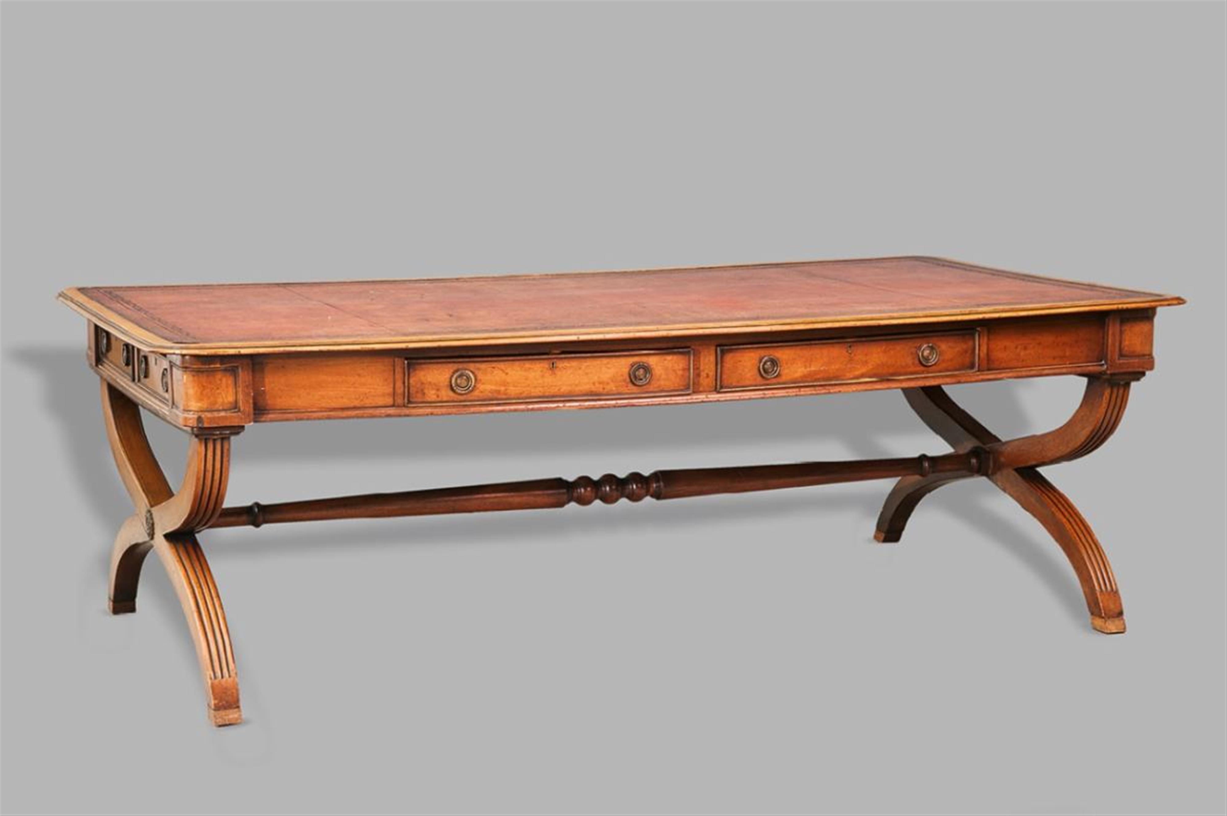 A large, rare Edwardian mahogany partner's desk. - image-1