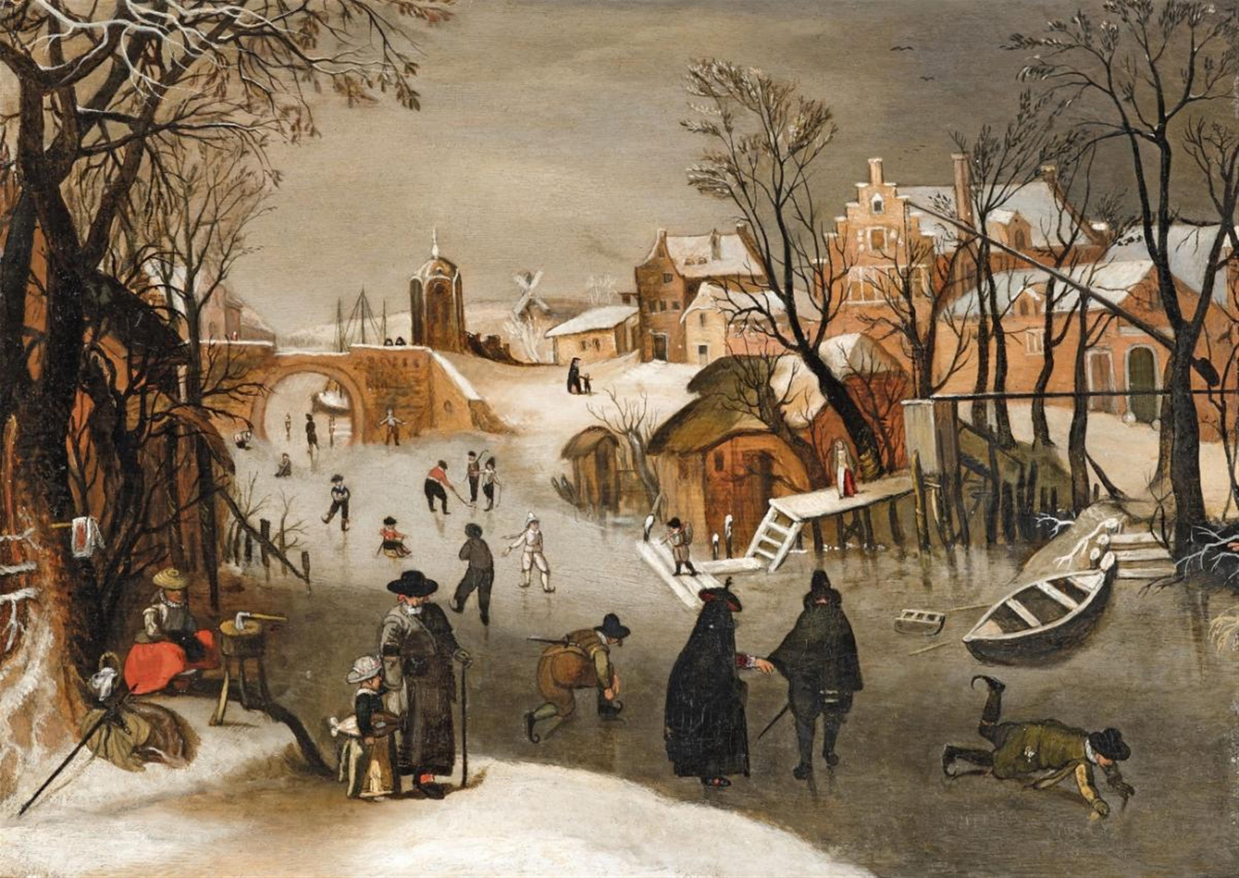 Sebastiaan Vrancx - A Winter Landscape with Skaters on a Frozen Canal - image-1