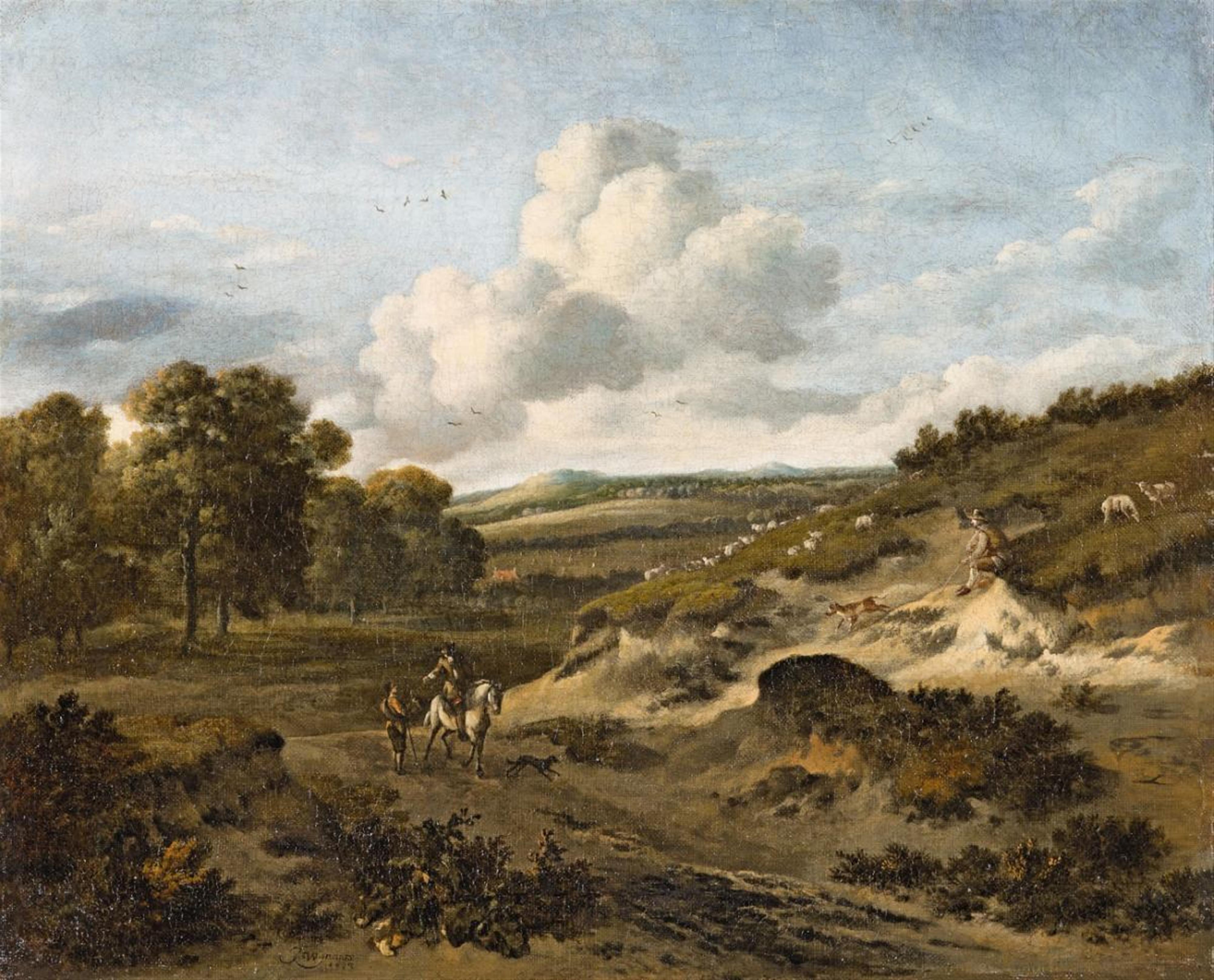 Jan Wijnants - Dutch Landscape with a Rider and Shepherd - image-1