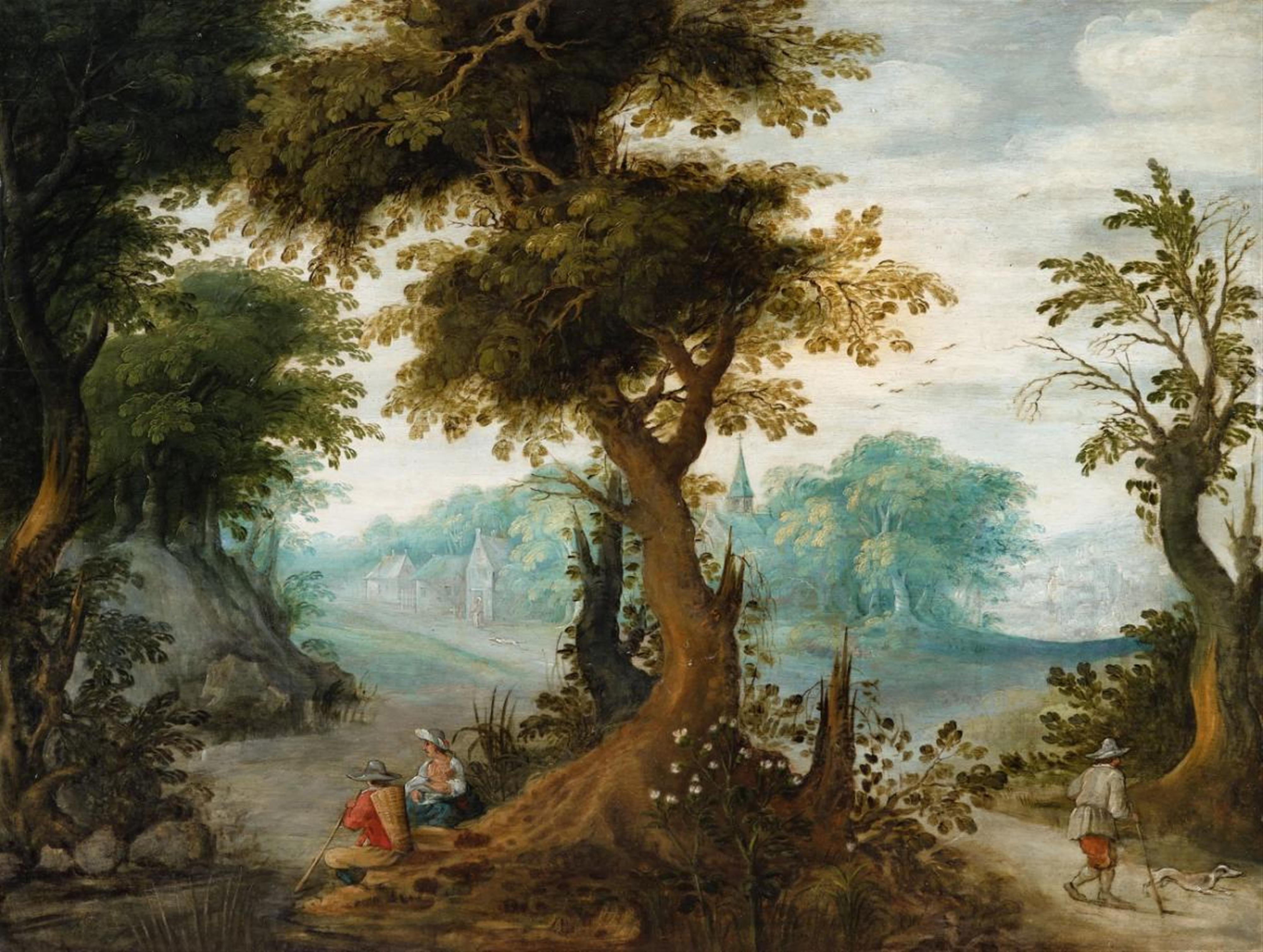 Flemish School of the 17th century - Landscape with Two Reclining Peasants - image-1
