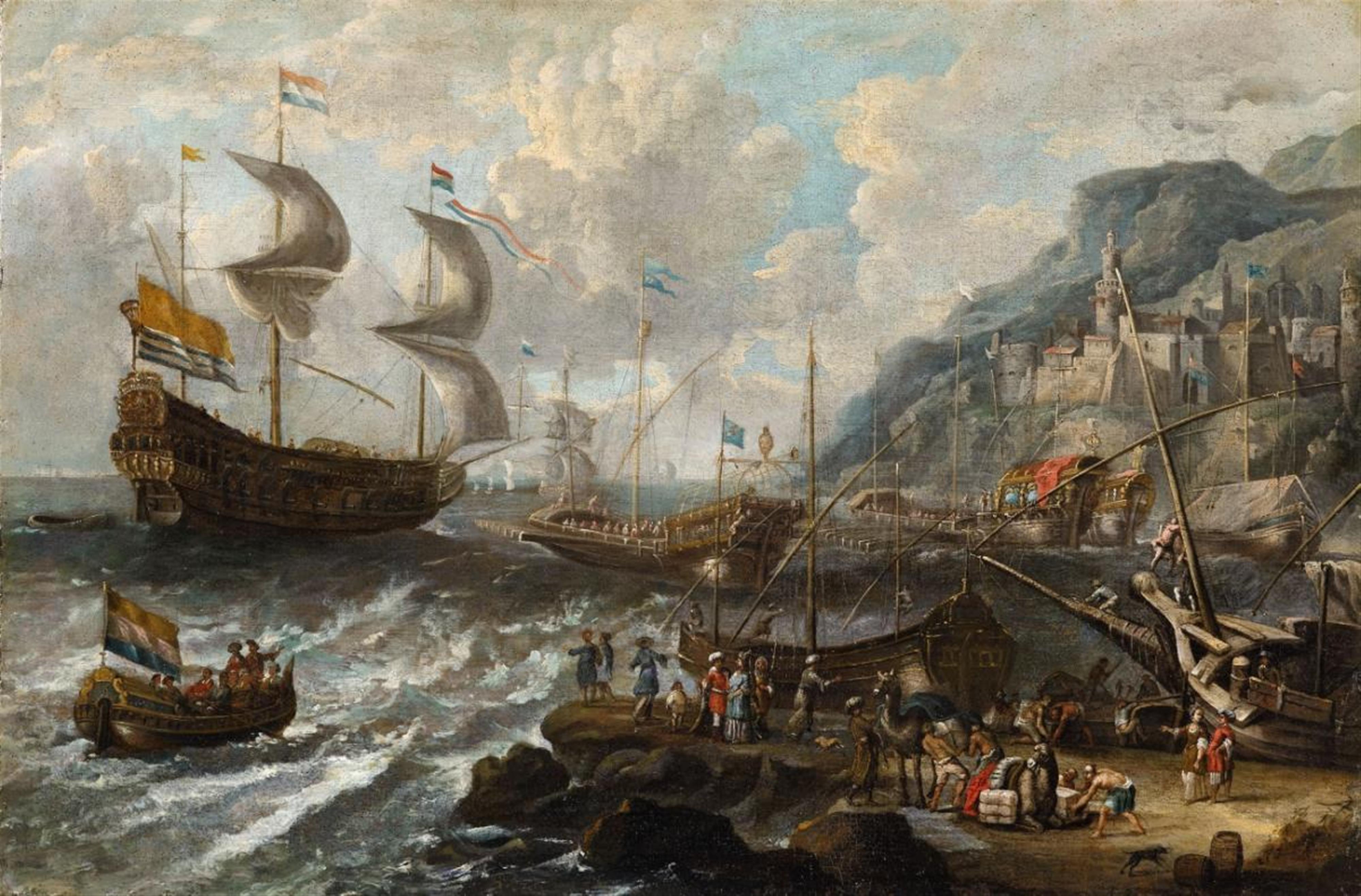 Lorenzo A. Castro - Zwei Seestücke mit englischen und holländischen Schiffen und reicher Staffage - image-2