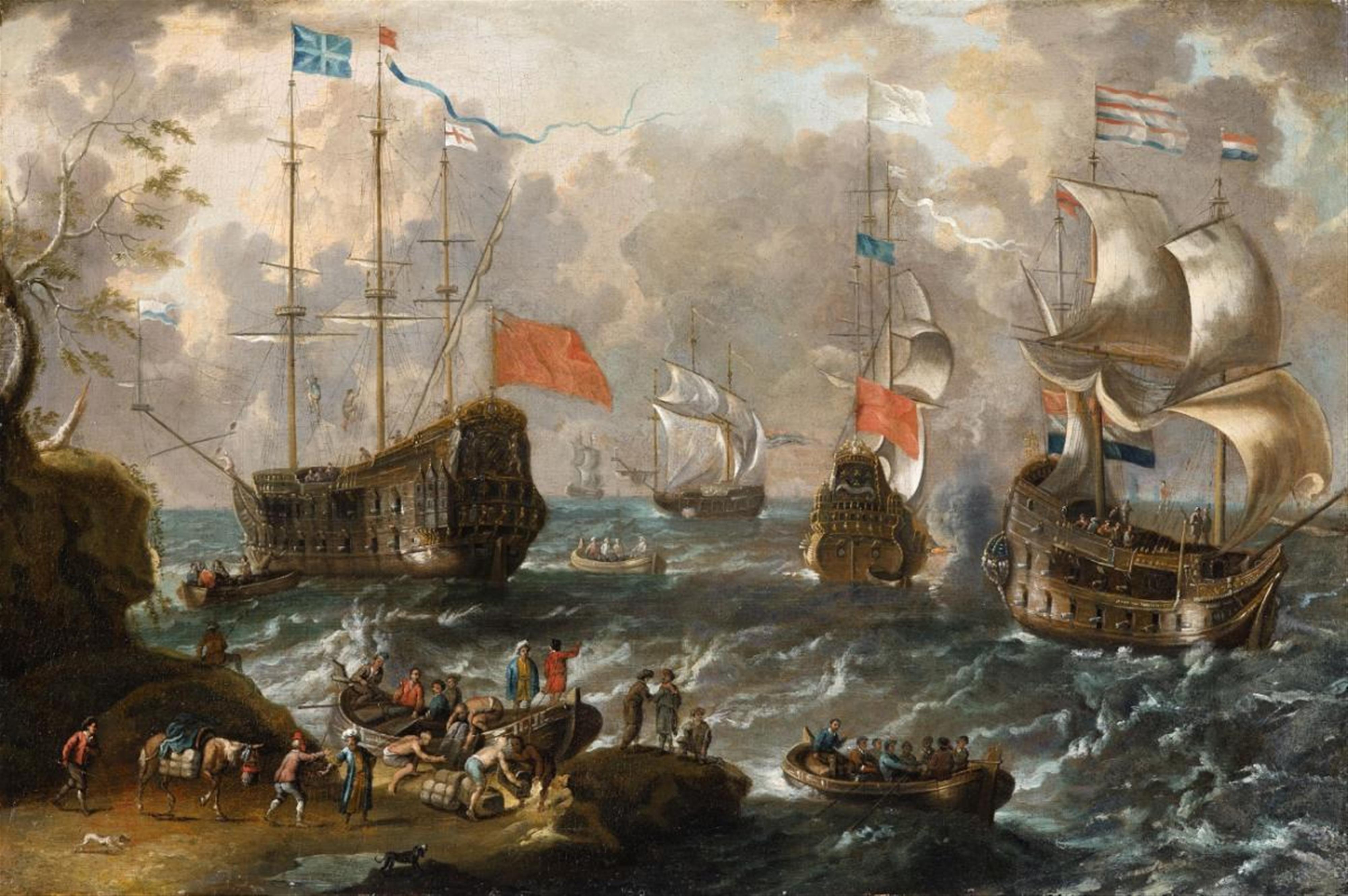 Lorenzo A. Castro - Two Seascapes with Dutch and English Ships - image-1