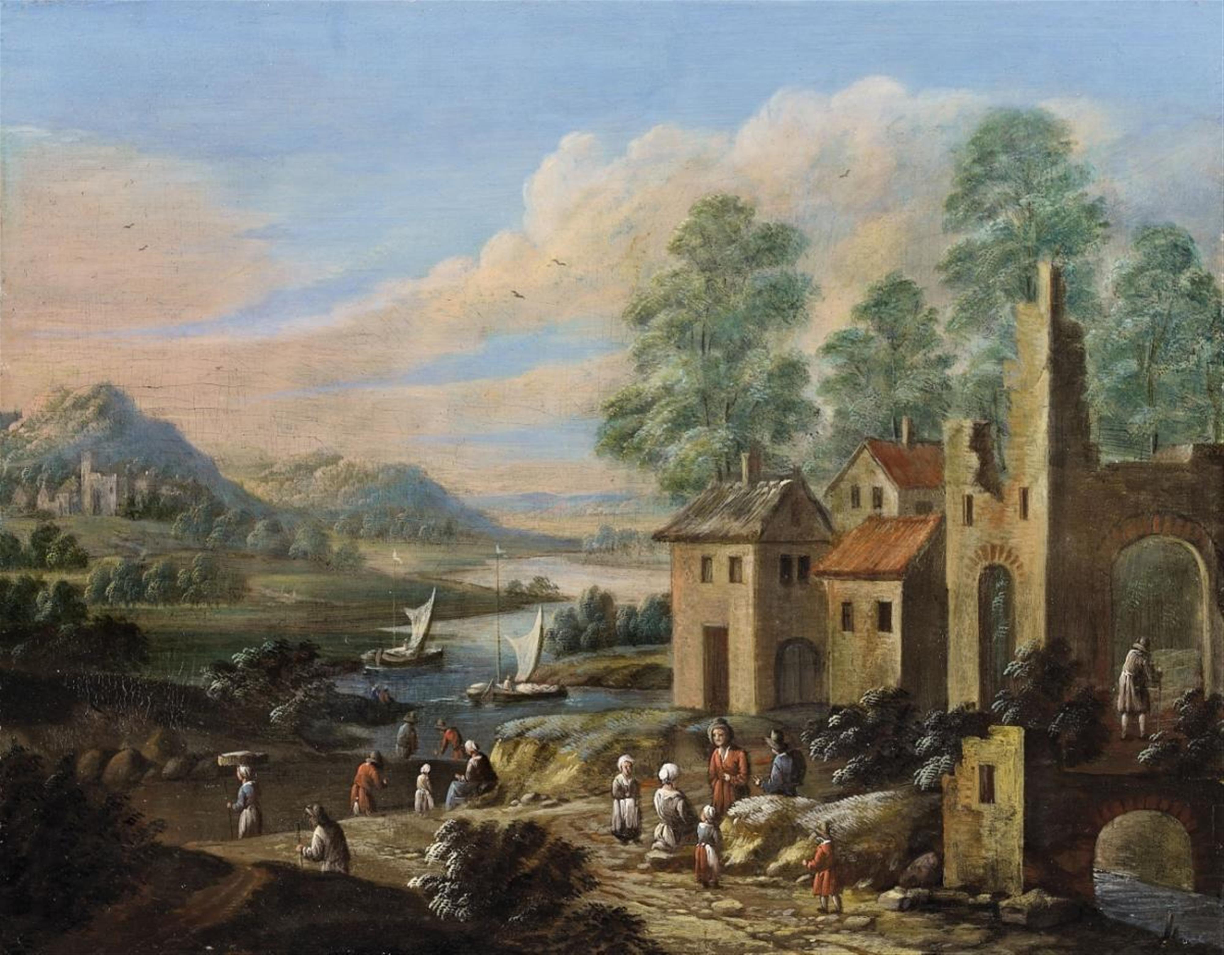 Marc Baets - Flusslandschaft mit Ruine und ländlicher Staffage - image-1