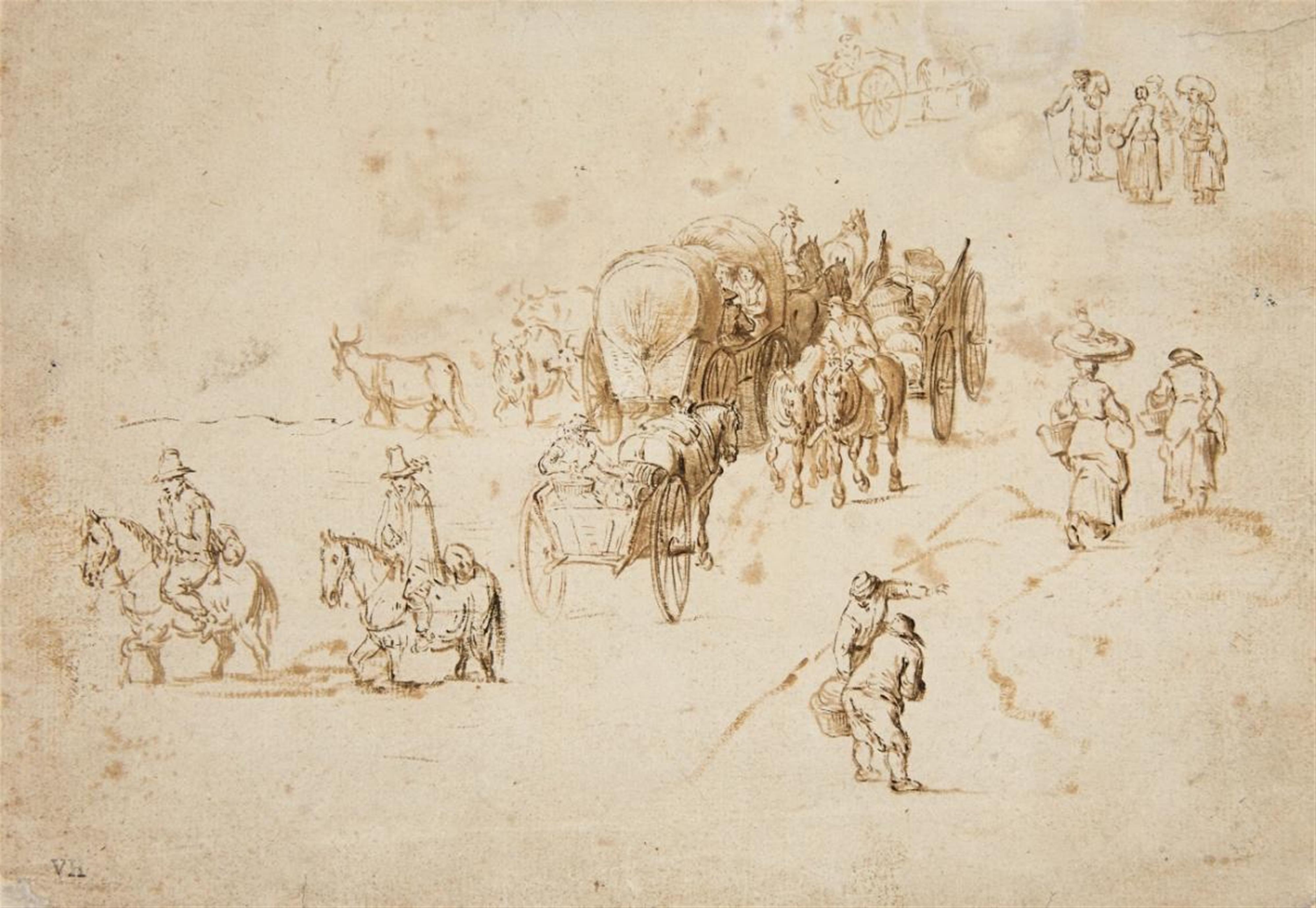Jan Brueghel d. Ä. - Skizzen von Planwagengespannen und Figuren - image-1
