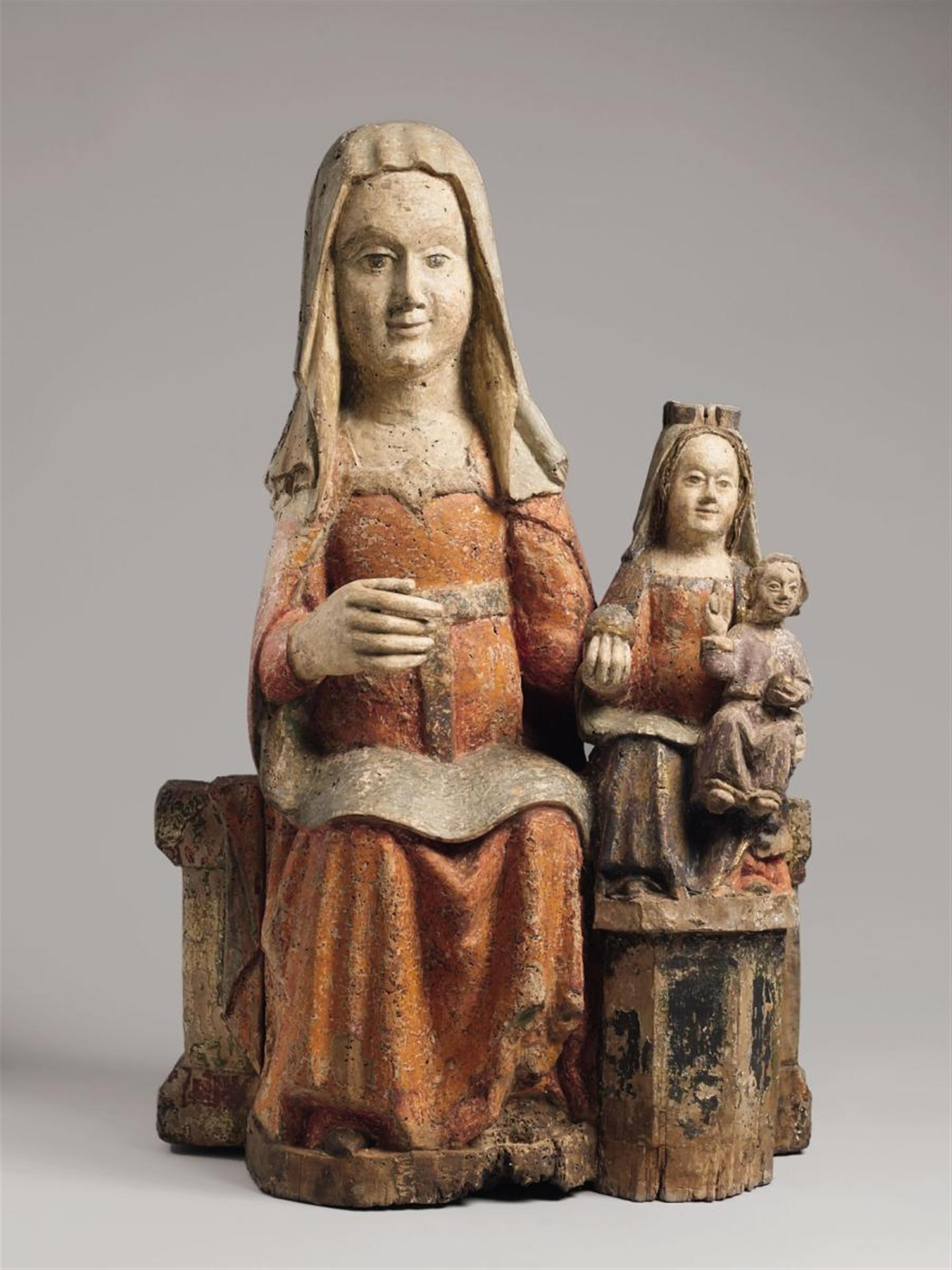 Probably Alpenländisch - A carved wooden group of Anna Selbdritt, 2nd half 13th century, probably Alpine. - image-1