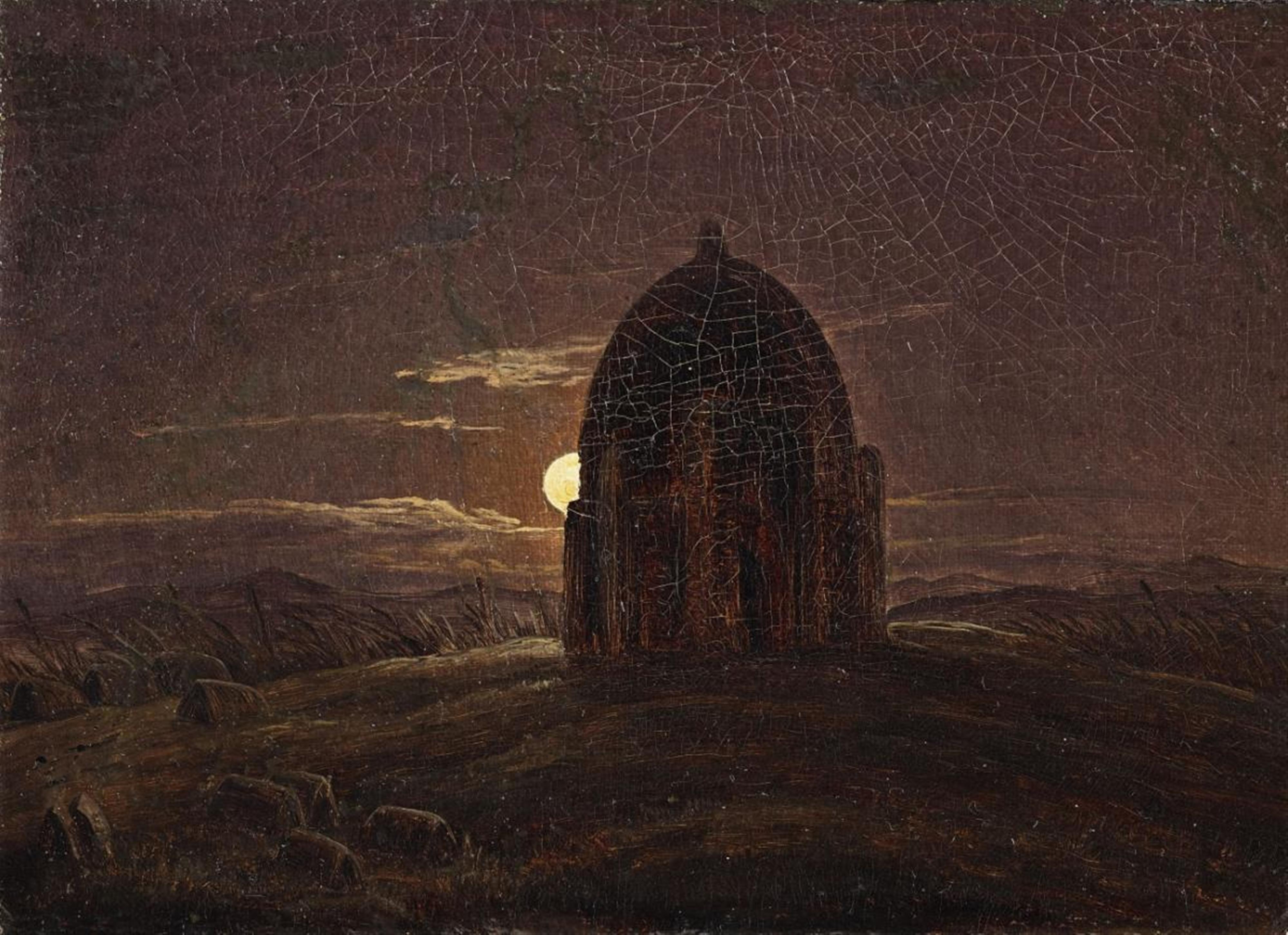 German School circa 1830 - A Moonlit Landscape with a Temple - image-1