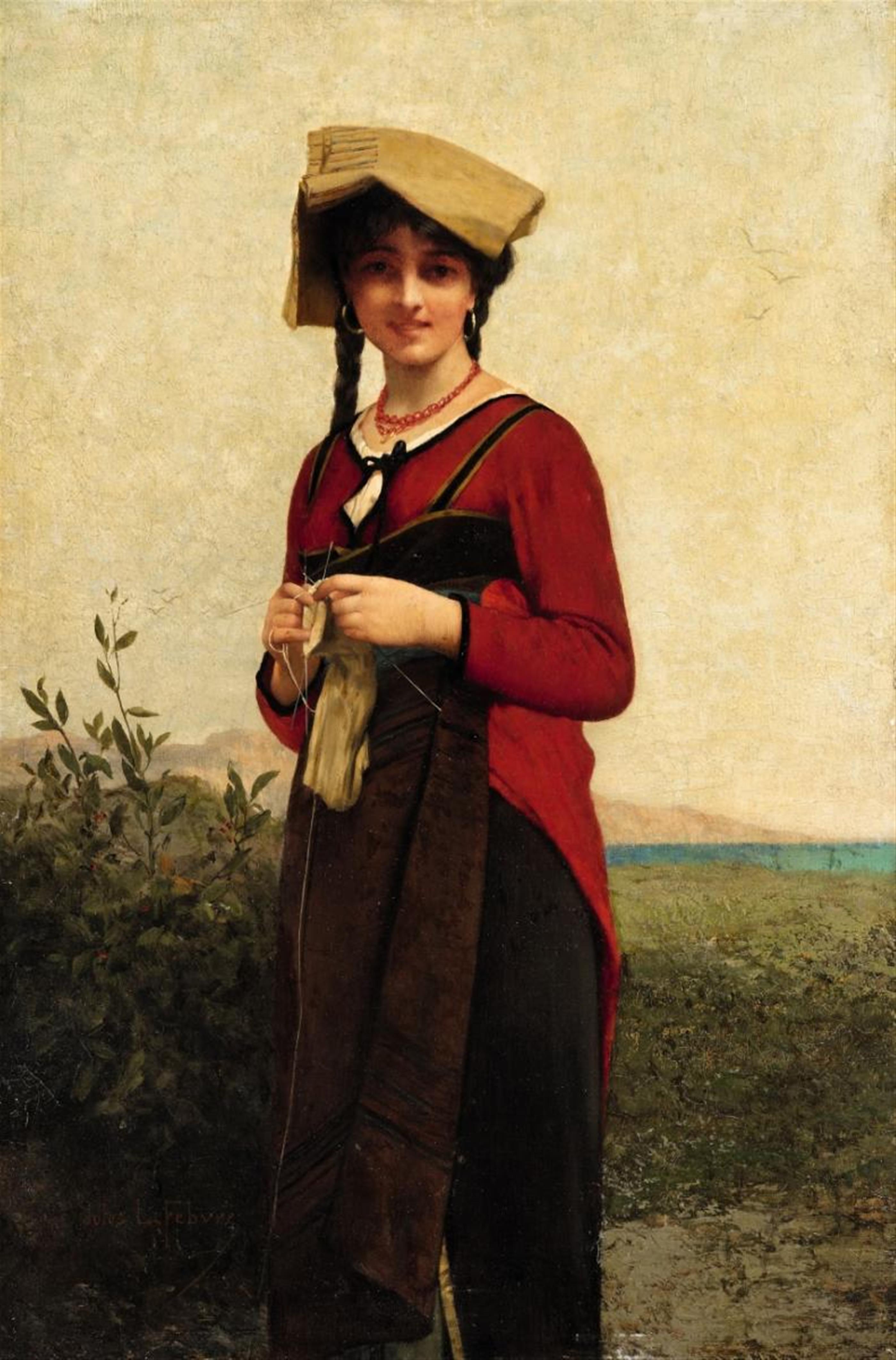 Jules-Joseph Lefebvre - An Italian Lady Knitting - image-1