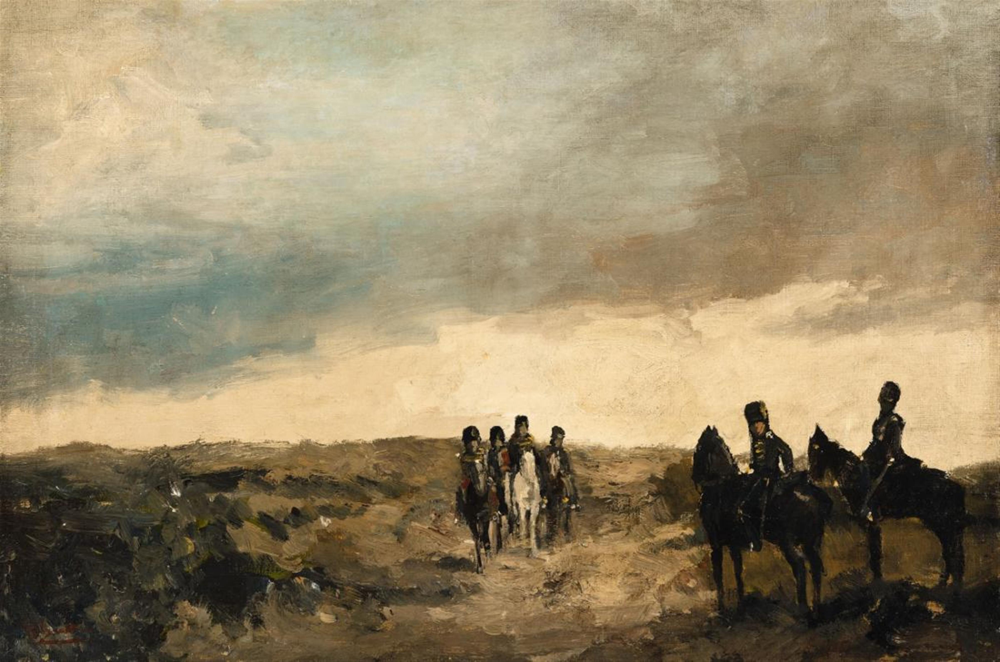 George Henrik Breitner - Cavalry Men Maneuvering in the Dunes - image-1