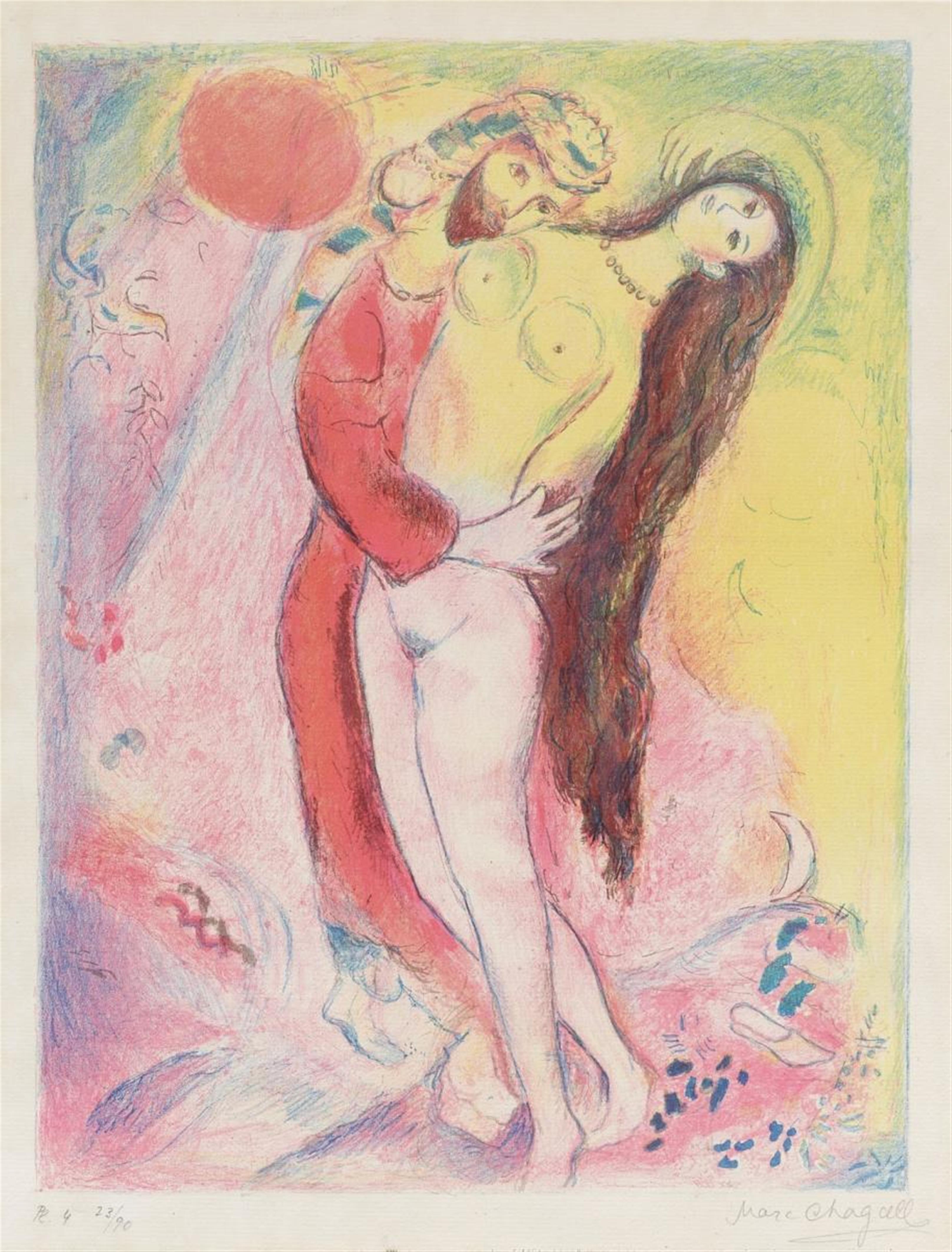 Marc Chagall - Disrobing her with his own hand, the king looked upon her body and saw it as if were a silvern ingot ... - image-1