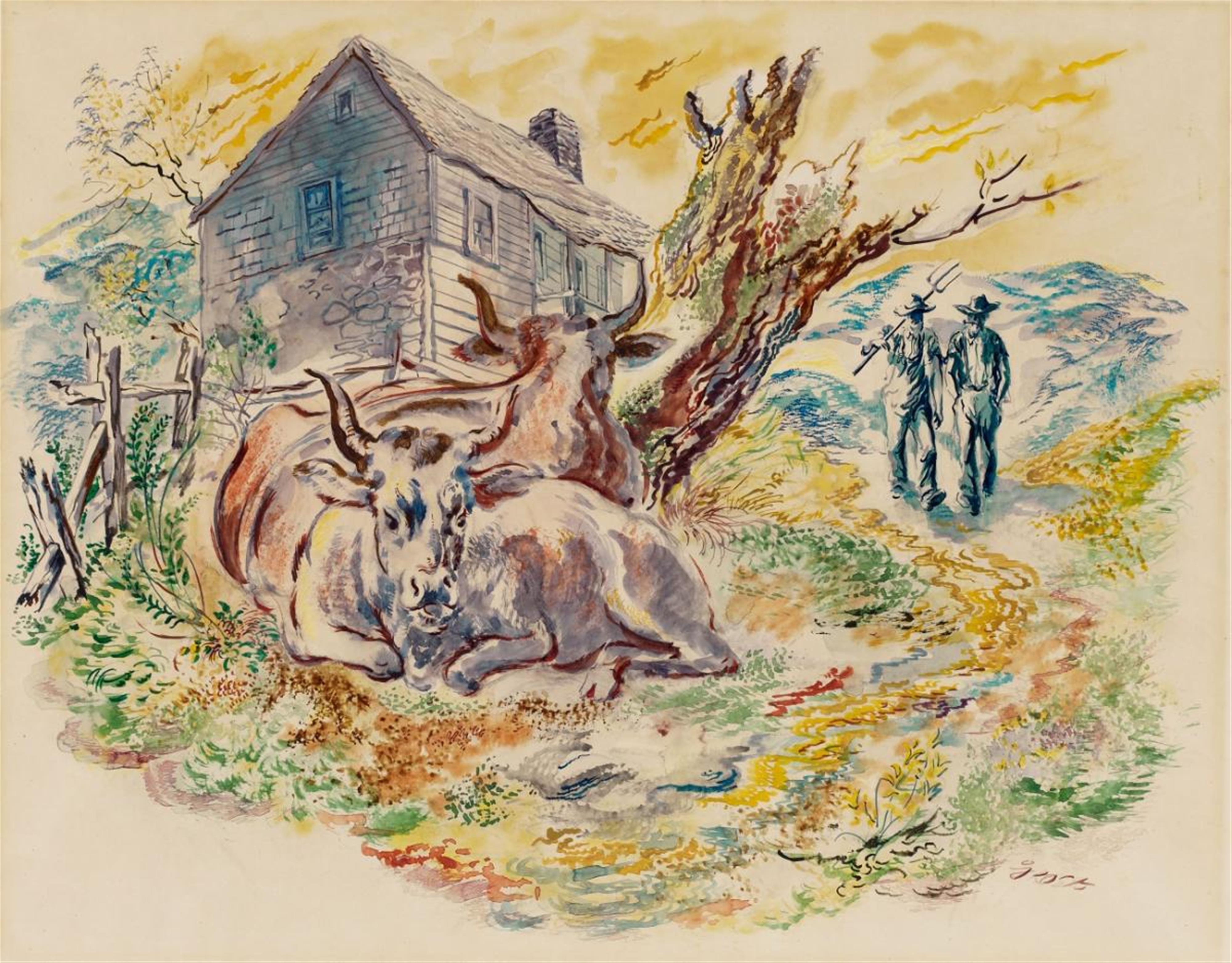 George Grosz - Bäuerliche Szene mit Rindern - image-1