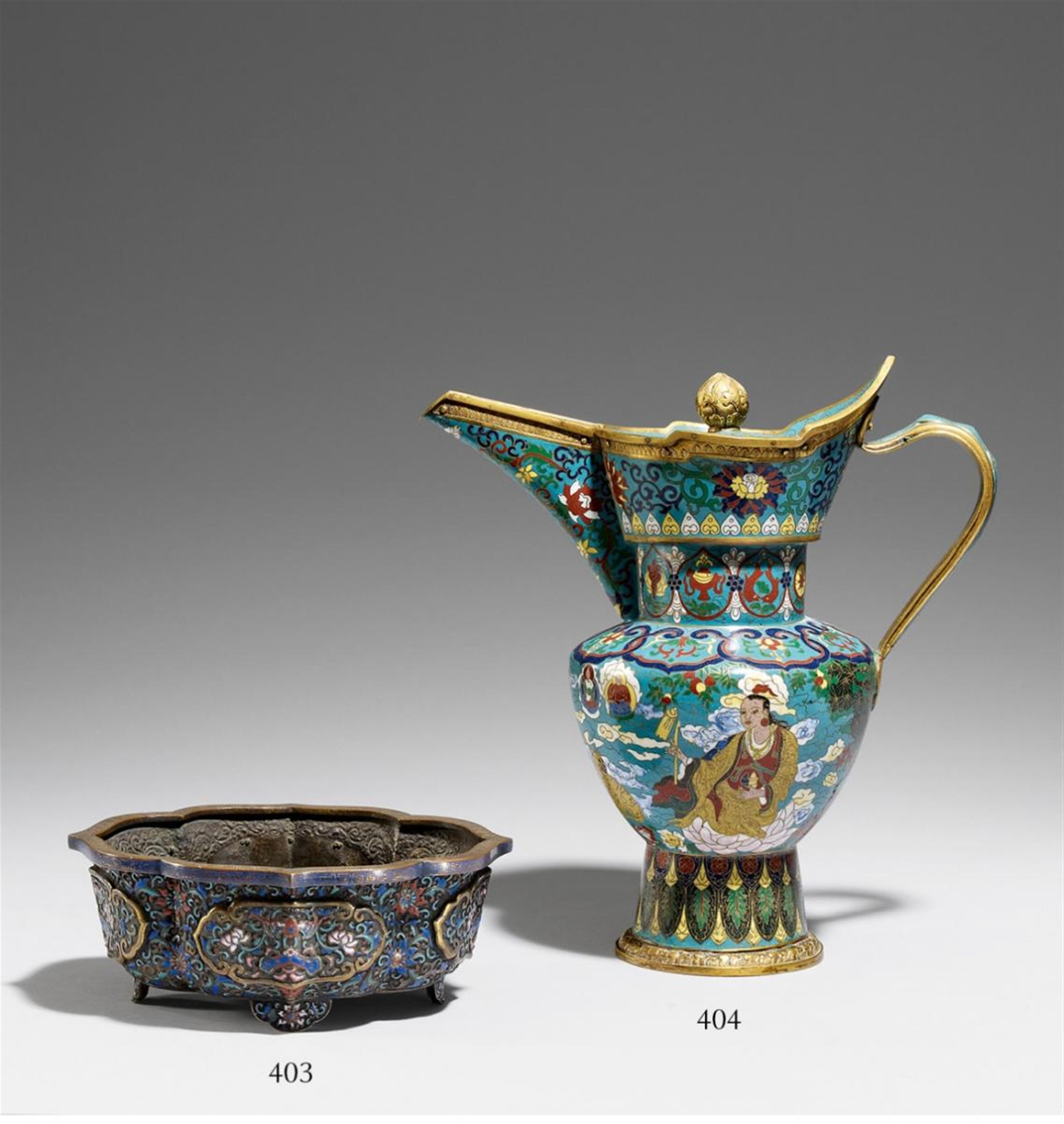 A bronze and champlevé enamel jardiniere. Late 19th century - image-1