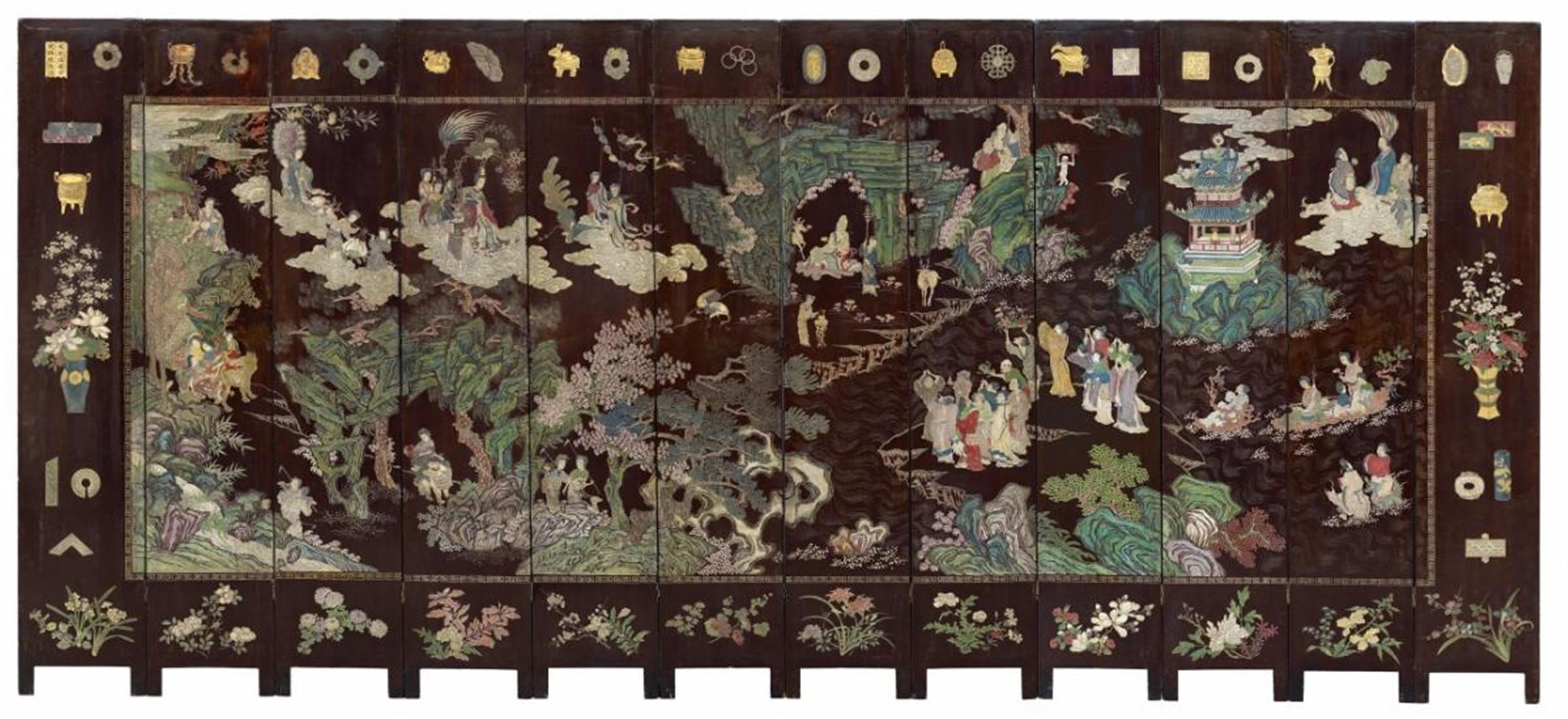 12-tlger Koromandel-Stellschirm. Holz, Schwarzlack und Farben (Kuancai-Technik). Ära Kangxi (1662-1722) - image-1