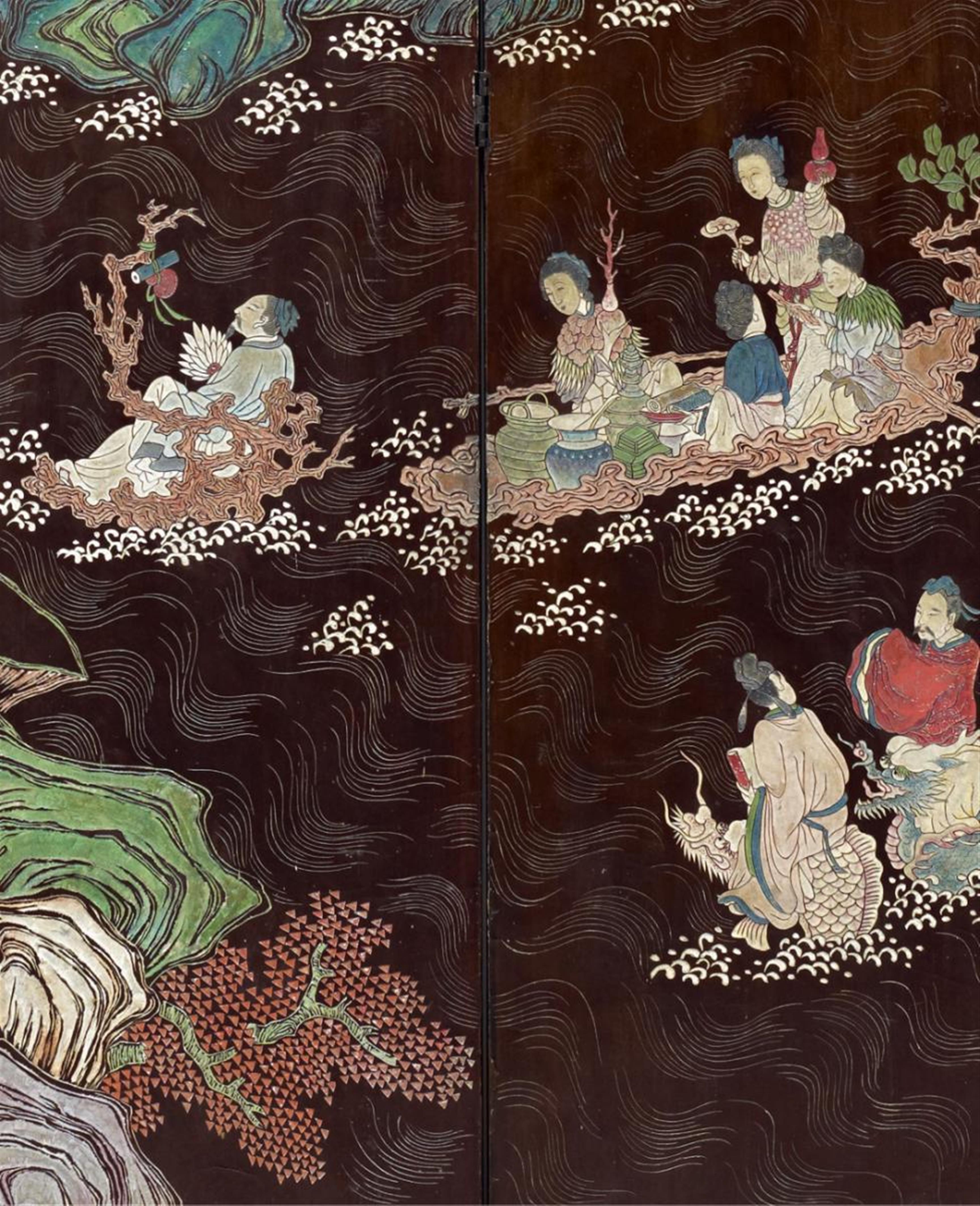 12-tlger Koromandel-Stellschirm. Holz, Schwarzlack und Farben (Kuancai-Technik). Ära Kangxi (1662-1722) - image-2