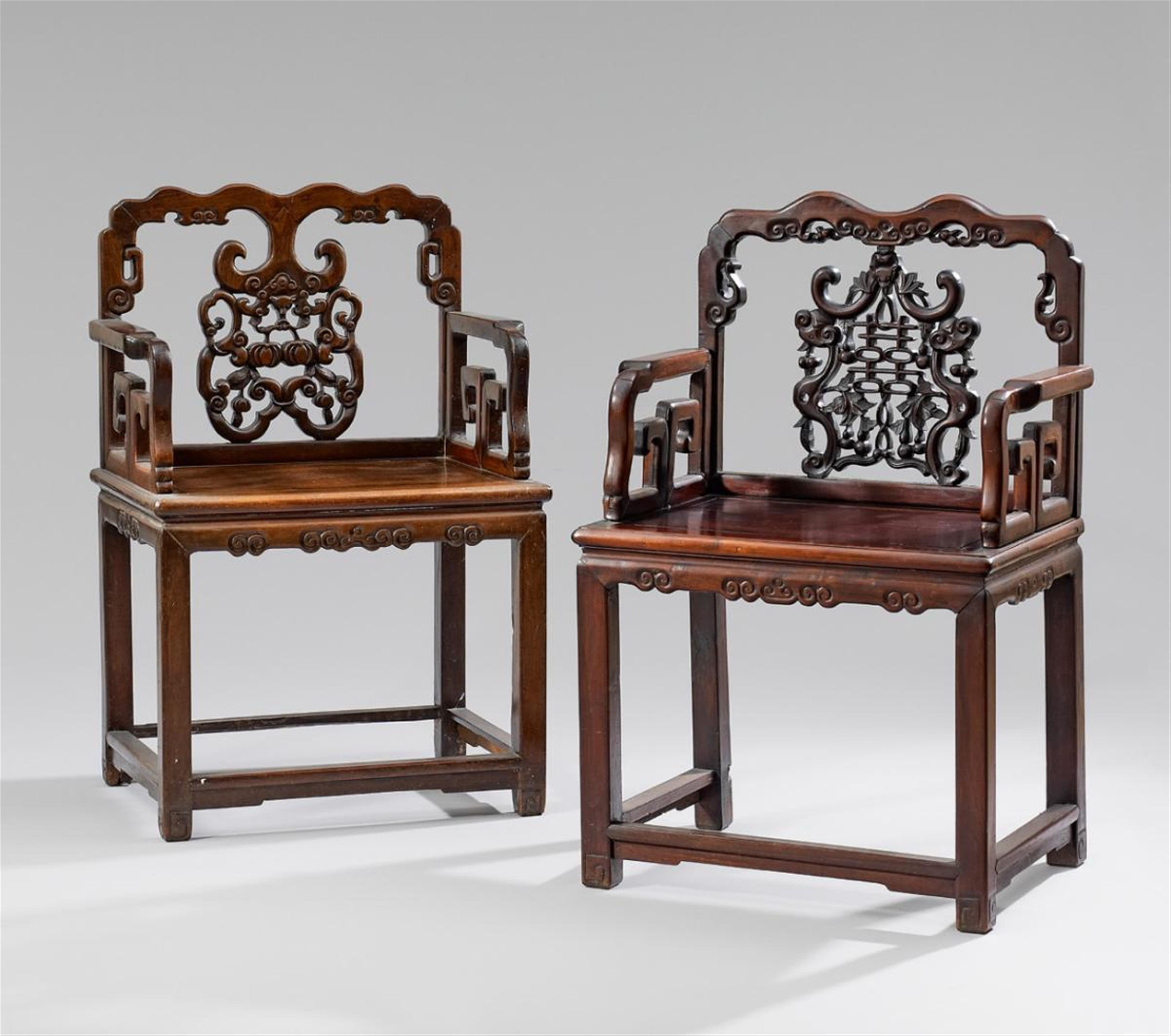 Two dark wood armchairs. Around 1900 - image-1