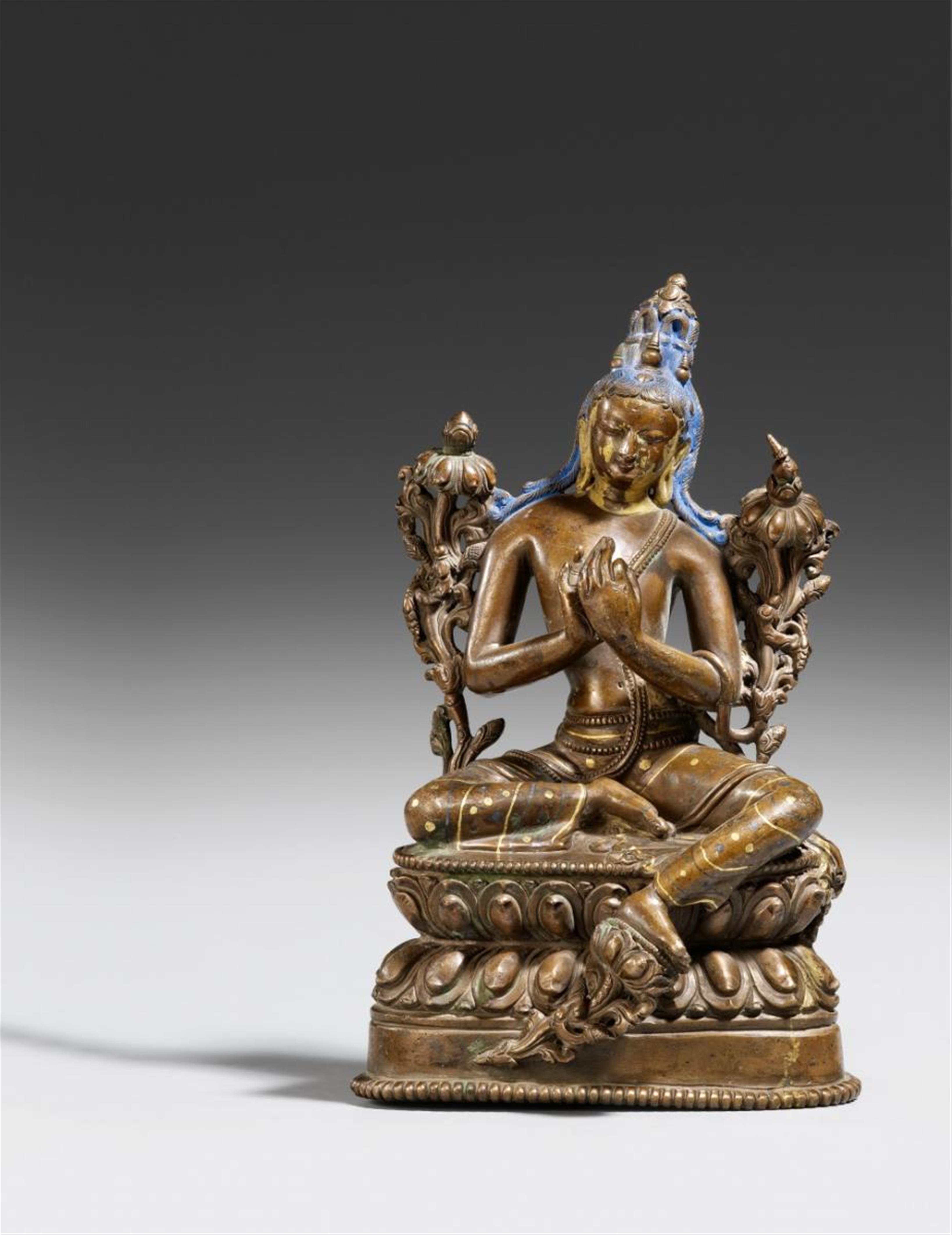 A bronze figure of Maitreya, with gold and silver inlays. Tibet. Pala style, 18th century - image-1