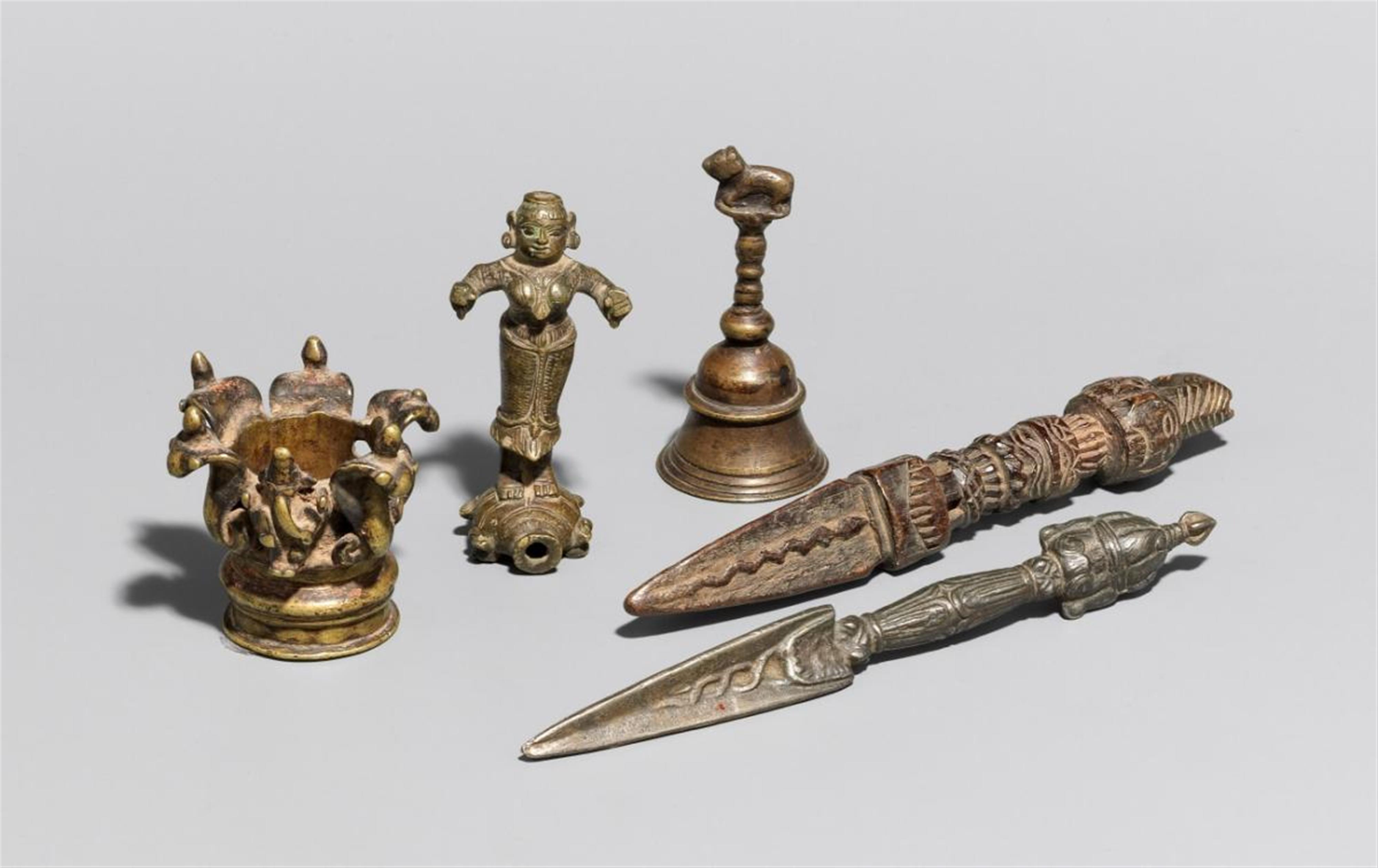 Four Indian metal objects and one of wood - image-1