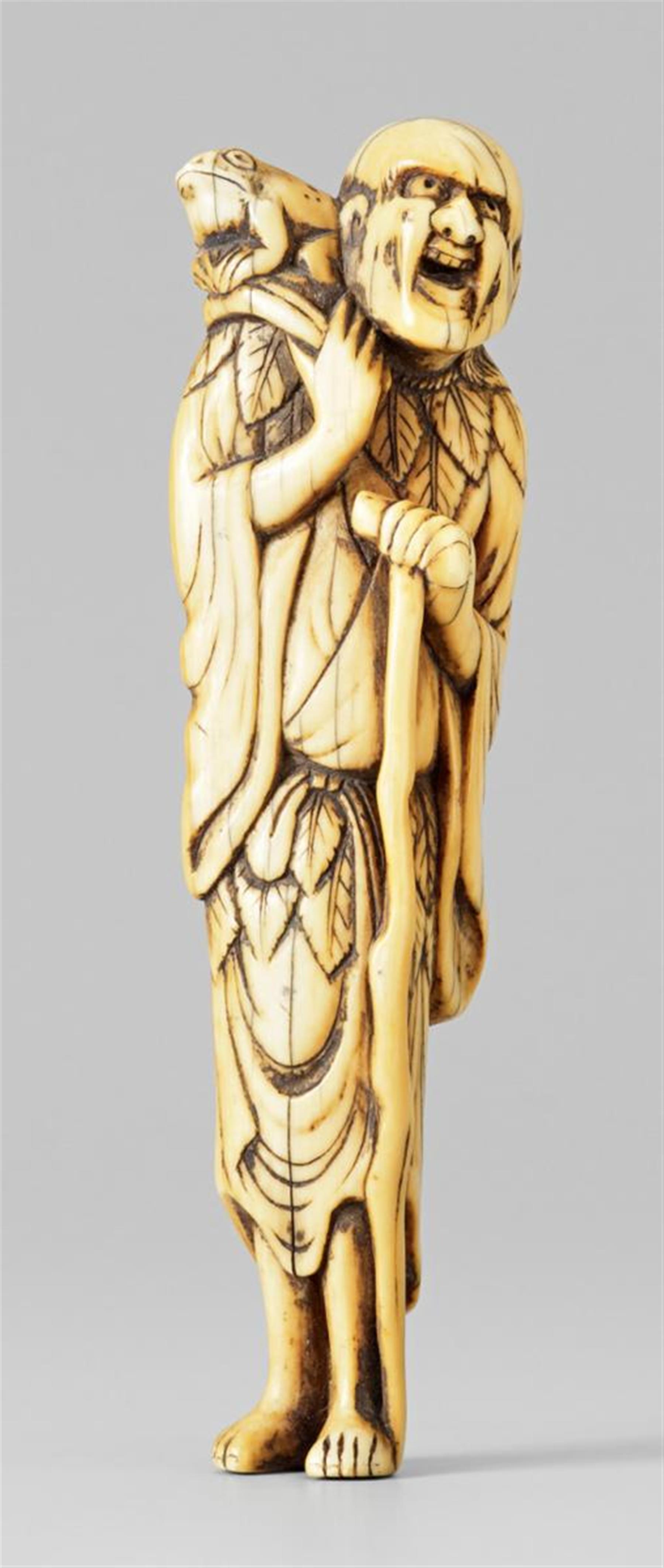 A very tall ivory netsuke of Gama Sennin. 18th century - image-1