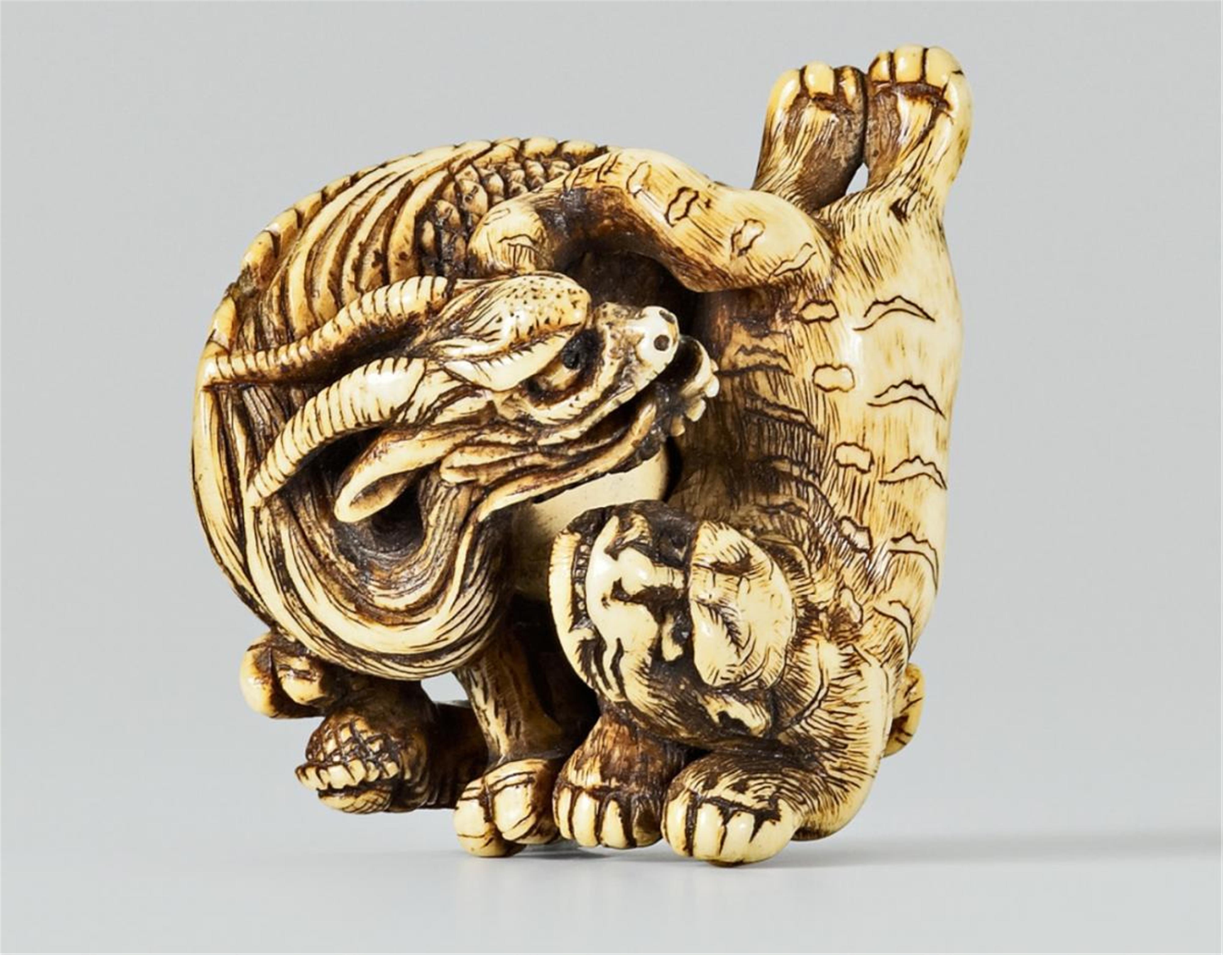 A Kyoto school ivory netsuke of a dragon and a tiger. Late 18th/early 19th century - image-1