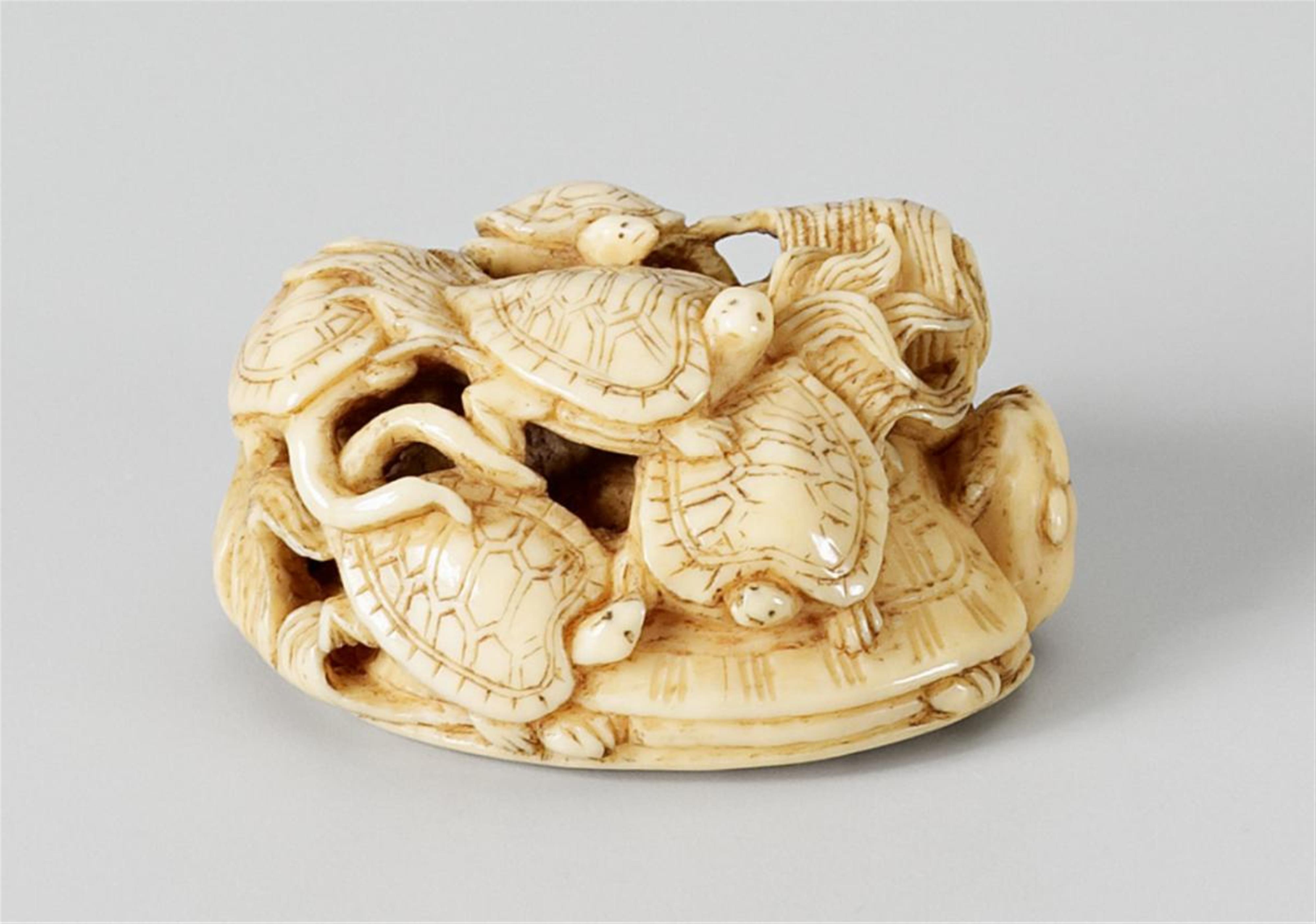 A small ivory netsuke of eight minogame. Second half 19th century - image-1