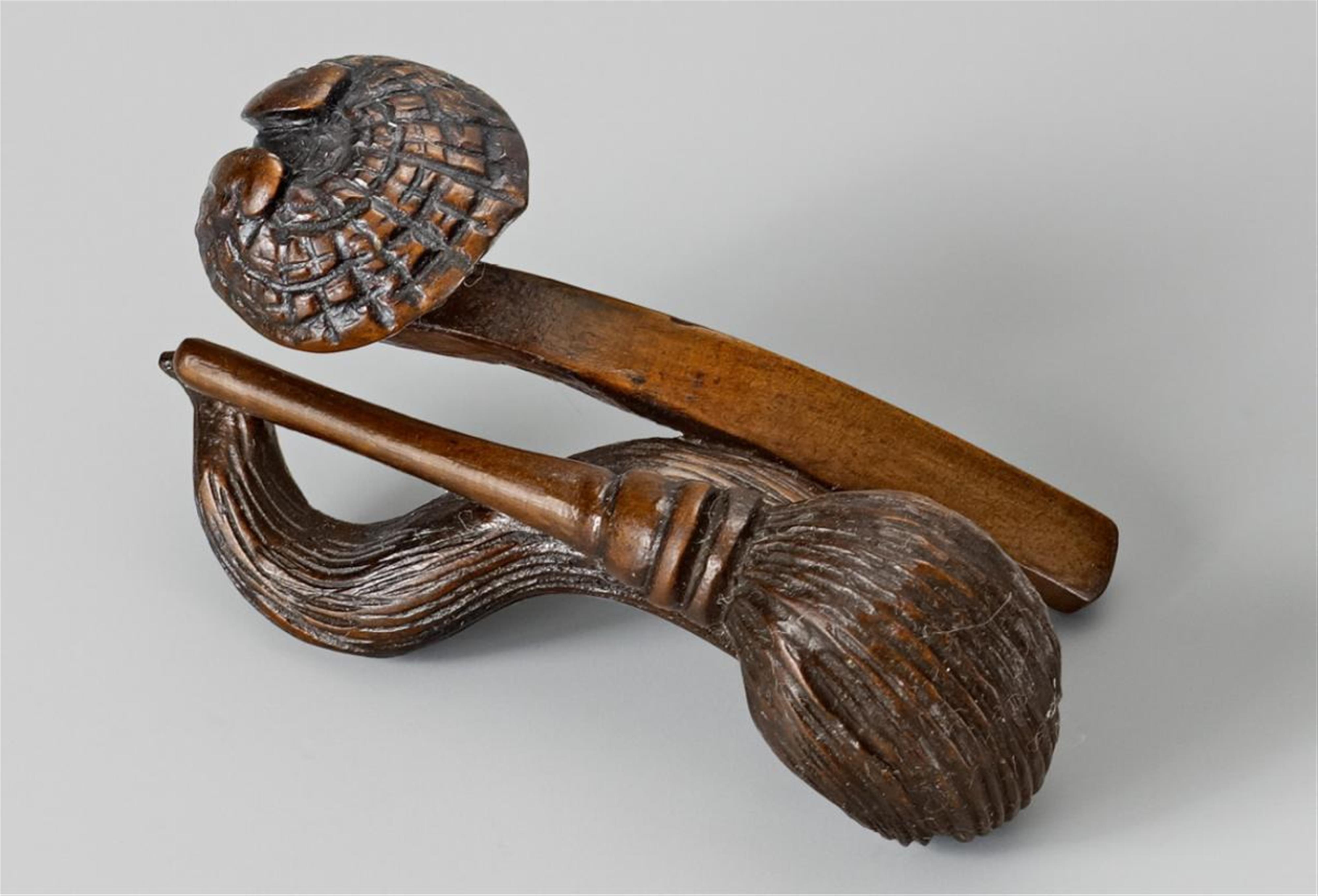 A large wood netsuke of a fly-whisk and a sceptre side by side. Second half 19th century - image-1