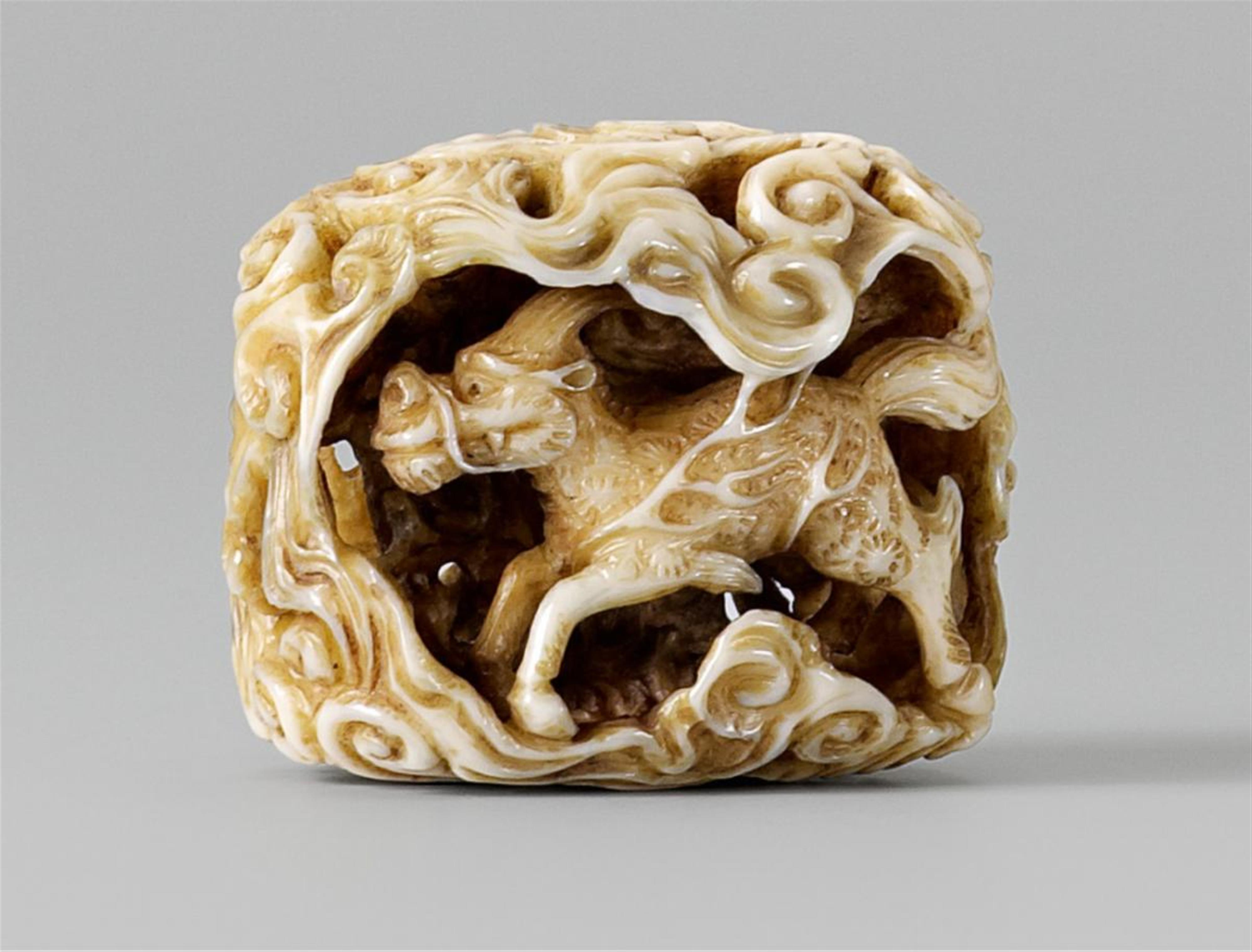 An interesting possibly marine ivory netsuke of two kirin. Second half 19th century - image-1