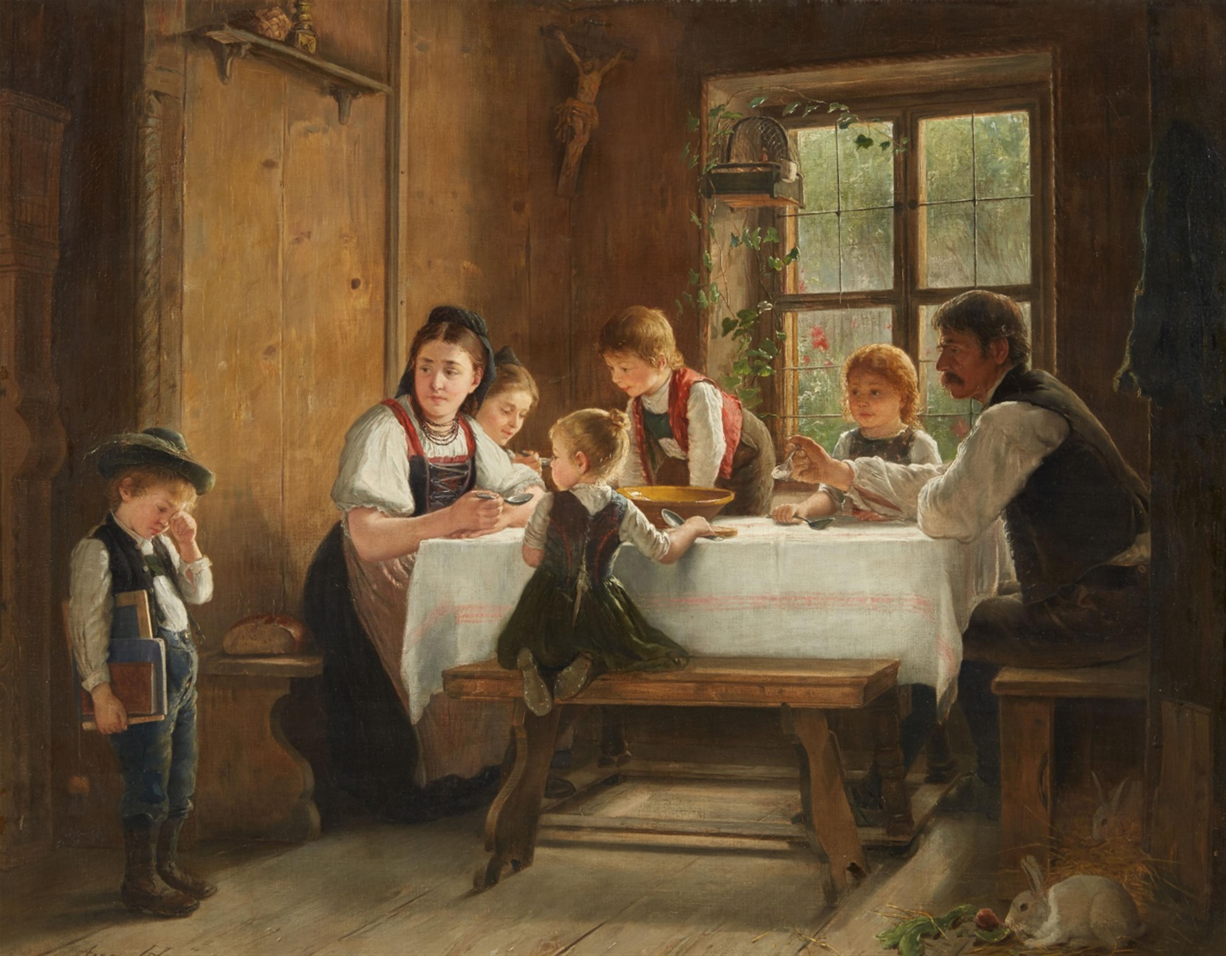 August Heyn - Weinender Junge beim Mittagsmahl in der Bauernstube - image-1