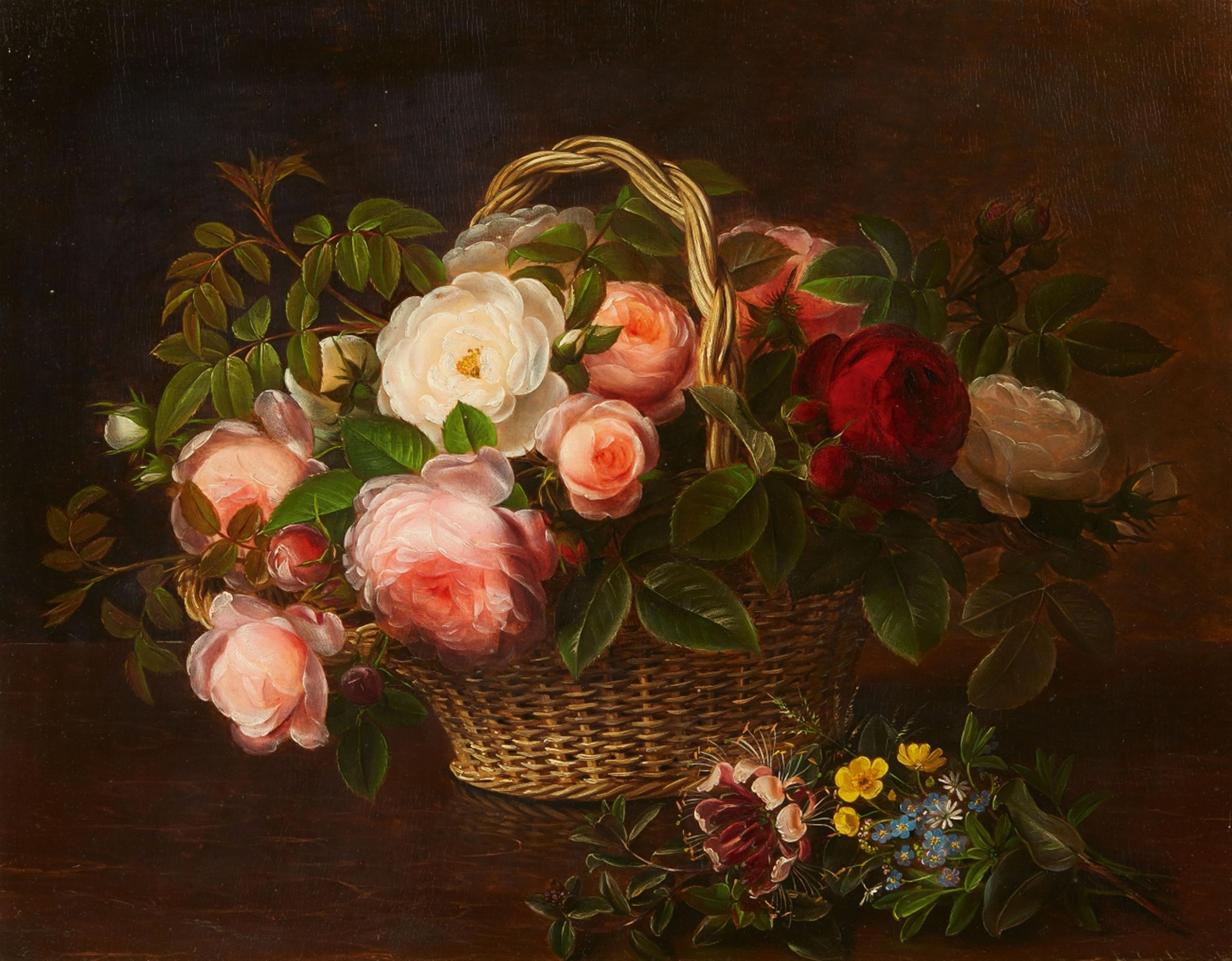 Johann Laurentz Jensen - Floral Still Life in a Basket - image-1