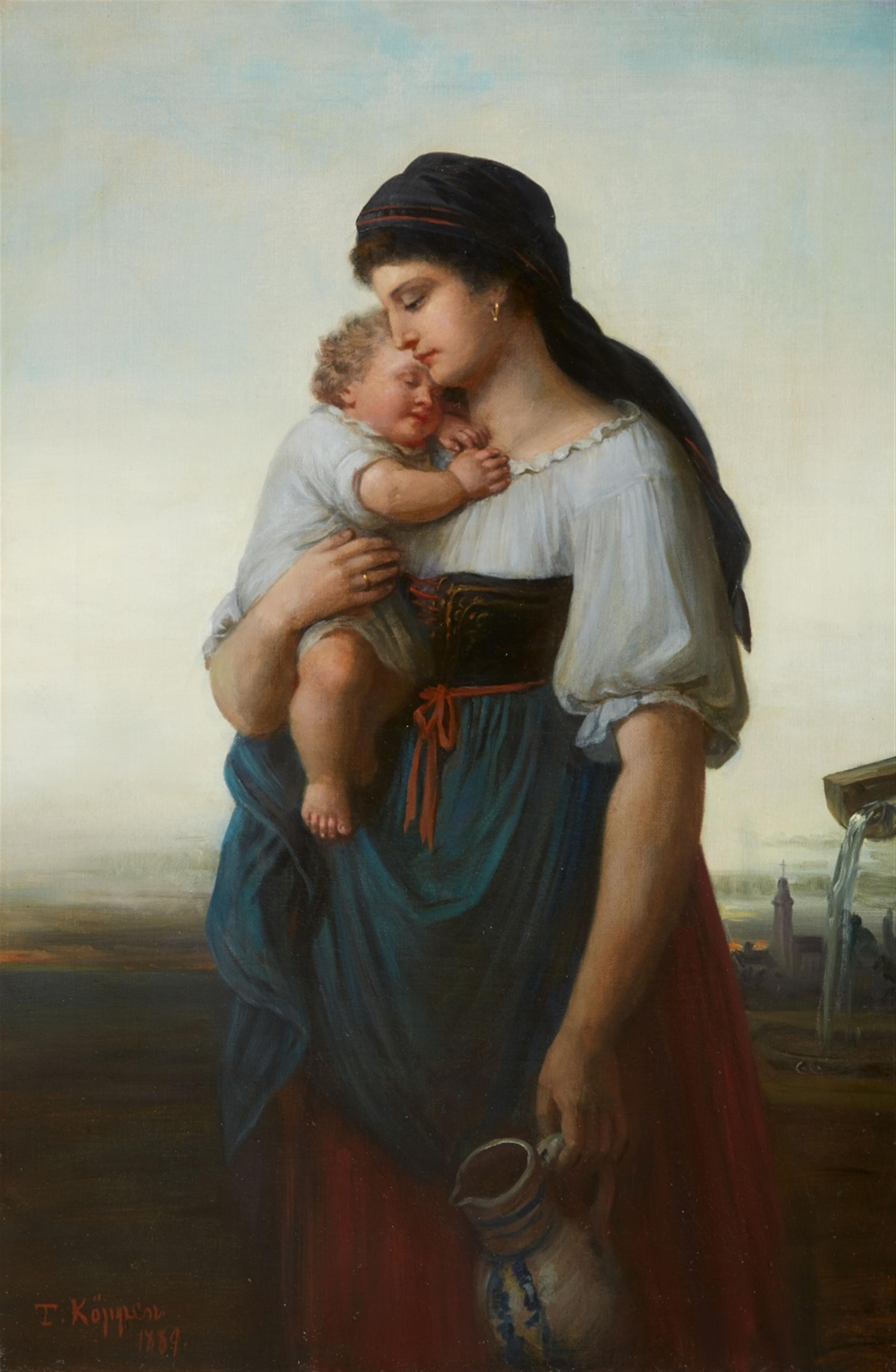 Theodor Köppen - A Mother and Child by a Well - image-1